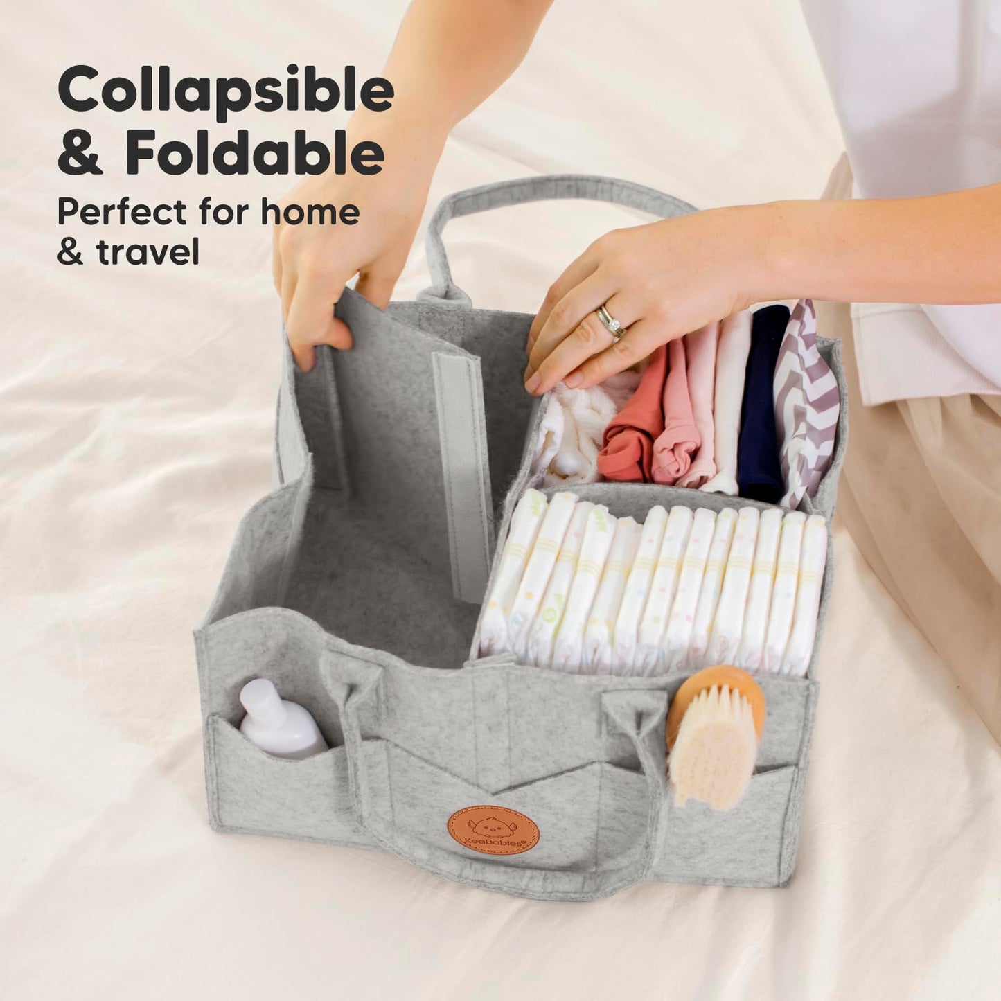 KeaBabies Baby Diaper Caddy Organizer with Handle - Portable Baby Organizers and Storage for Nursery, Changing Table, Large Travel Car Caddy, Girls,Boys Shower Gift Basket,New Mom Gifts(Classic Gray)