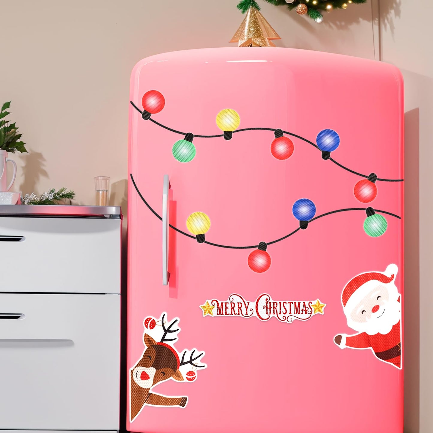 23Pcs Christmas Reflective Car Refrigerator Decorations, Bulb Light Shaped Magnets Set Elk Magnetic Xmas Lights Santa Claus Stickers for Cars or Any Metal Surface Magnet Accessories for Xmas Holiday