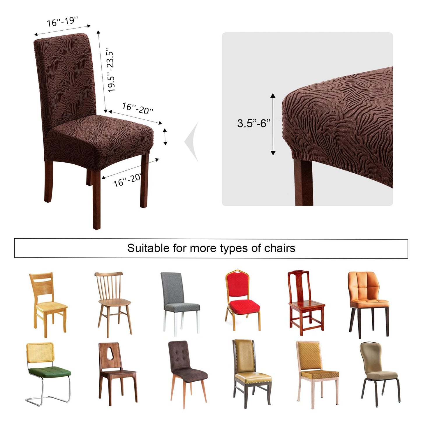 YUEANG Dining Chair Covers, Chair Covers for Dining Room Stretch Parsons Chair Slipcover, for Dining Room Kitchen Chair Protector Cover, Removable, Washable (Chocolate, 6 Pack)