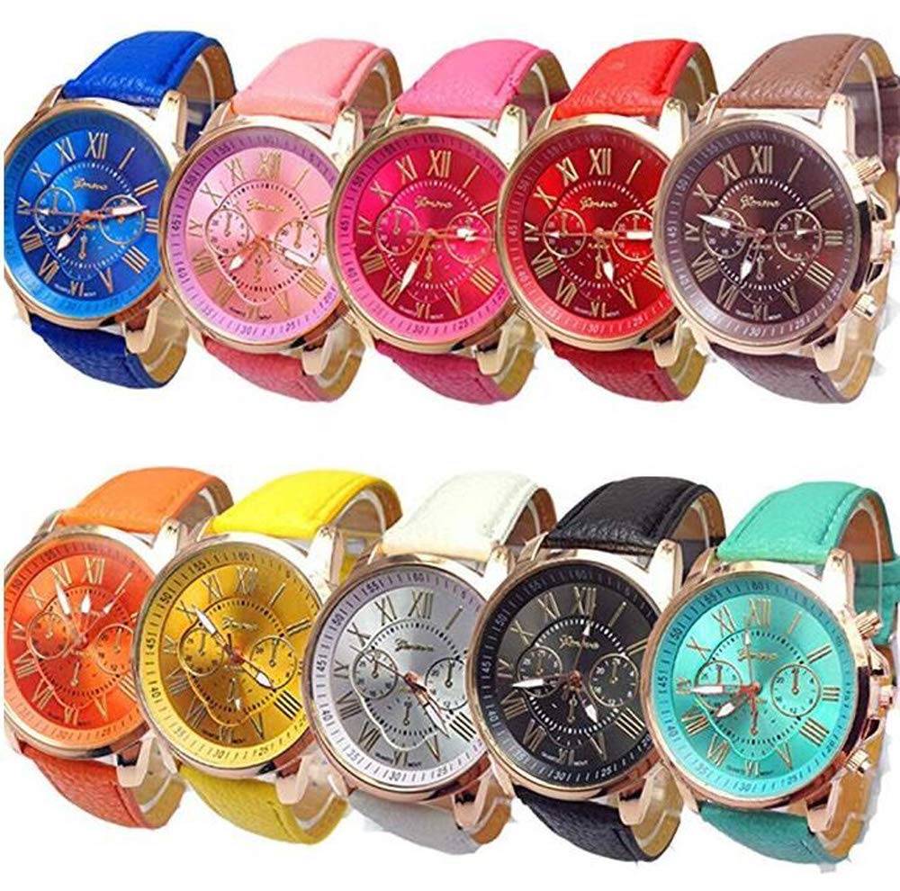 Weicam Wholesale Watches 10 Pack Fashion Ladies Women PU Leather Assorted Wrist Watch Set Roman Numerals Analog Quartz for Men Unisex