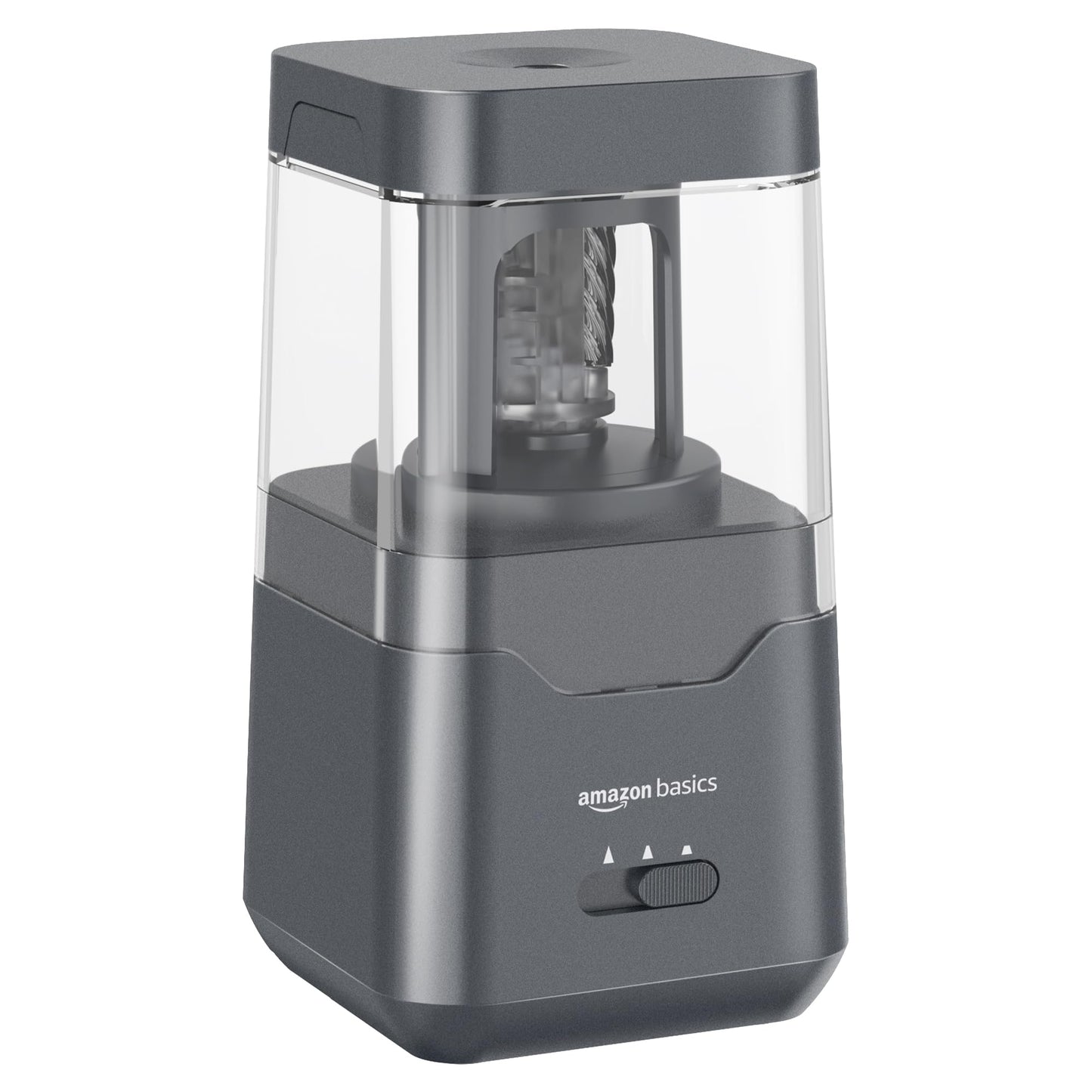 Amazon Basics Portable Electric Pencil Sharpener, Helical Blade, Auto Stop, Battery/USB Cord Operated, Black, 2.87 x 2.87 x 5.3 in