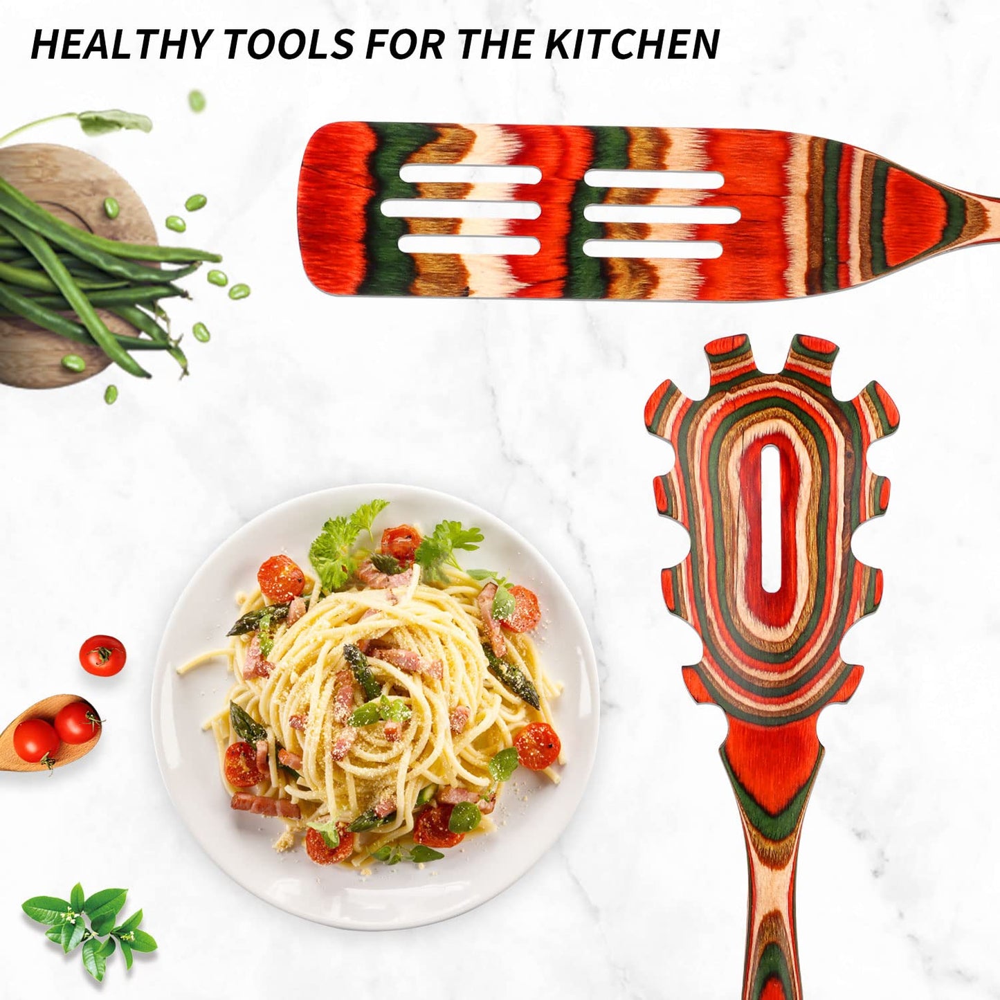 Wooden Spoons for Cooking, WOSPONFAN Kitchen Utensils Set, Pakkawood Kitchen Cooking Utensils Set, Apartment Essentials Wood Serving Spatula spoon, Salad Tongs, Home & kitchen Gift for Women