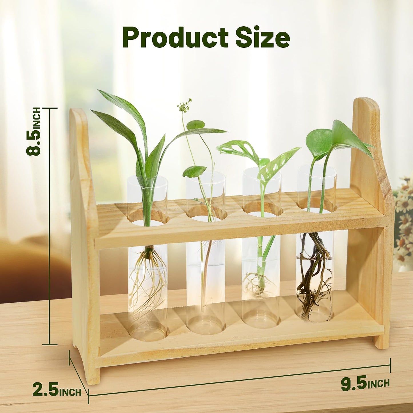 Plant Propagation Station Glass Container for Plants with Wooden Rack Hydroponic Planter, Small Birthday Gardening Gift for Female Moms and Plant Lovers (XXL)
