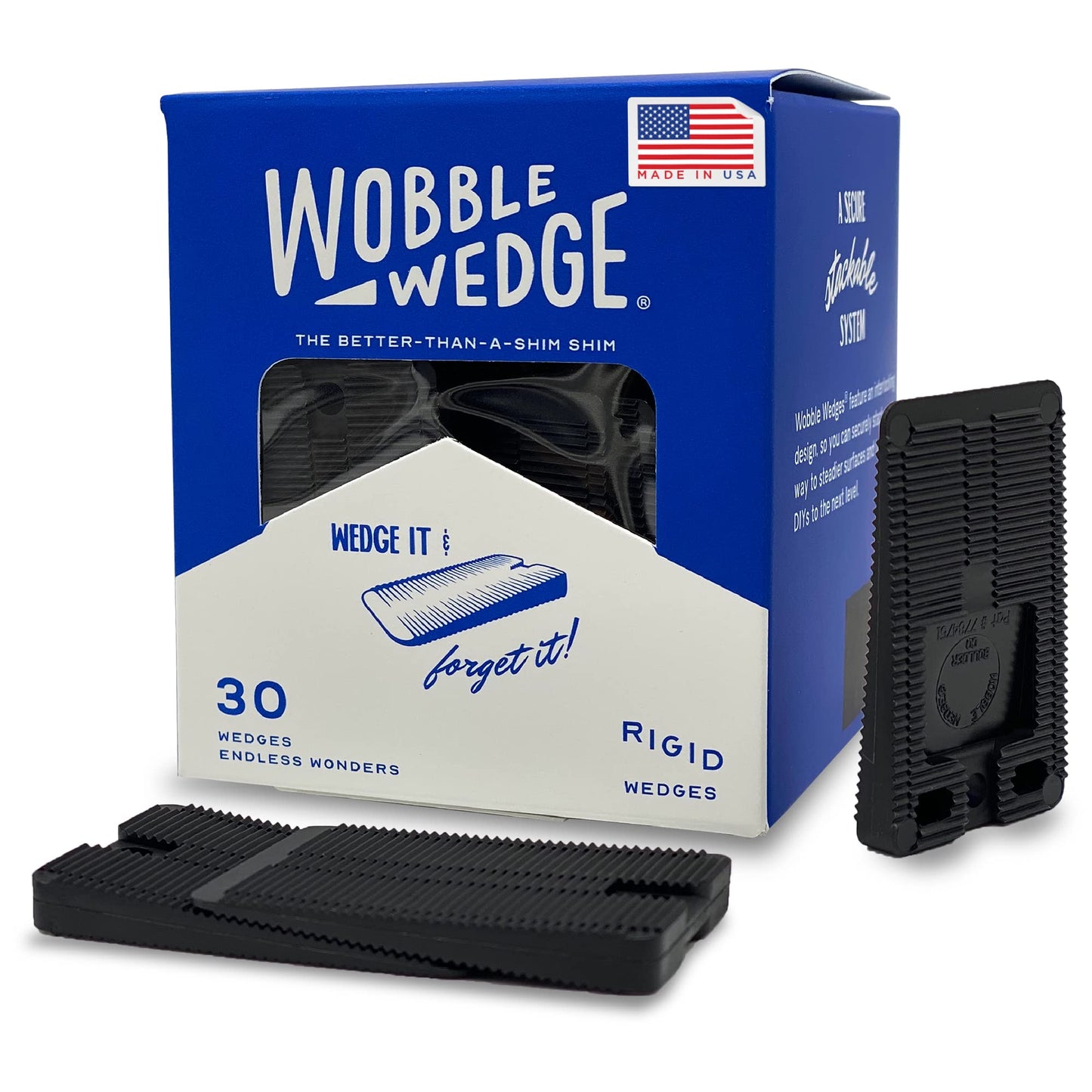 Wobble Wedges Rigid Plastic Shims, 30 Pack - Made in USA - Multi-Purpose Shim Wedges for Home Improvement & Work - Plastic Wedge for Table, Toilet, Furniture Levelers, & Leveling Feet - Black