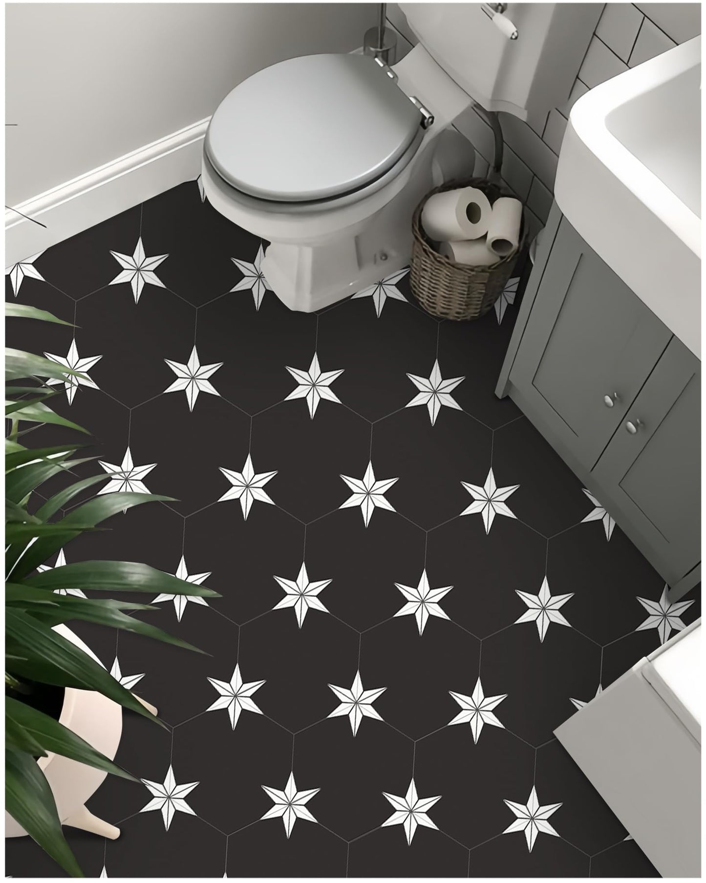 MORCART 20 Pcs Hexagon Peel and Stick Floor Tile: Waterproof Vinyl Flooring, Covers 12.6 Sq Ft, DIY Removable Flooring for Bathroom, Kitchen, Bedrooms, Pet House(Star Black)