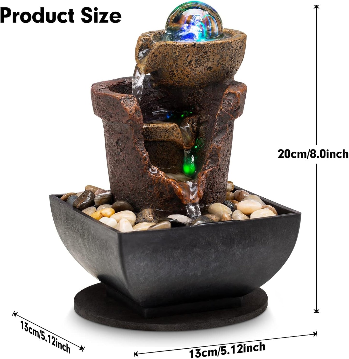 Tabletop Fountain Indoor Waterfall Meditation Fountain Office Relaxing Tabletop Fountain Includes Many Natural River Rock LED Lights Rolling Decorative Bubble Balls