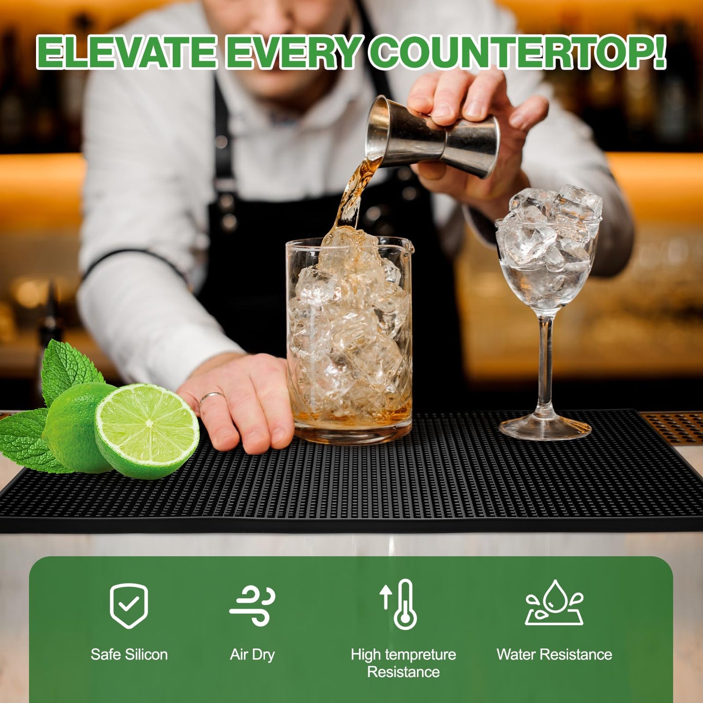 Bartending Supplies - 18" x 12" Bar Mat Garnish Tray with Lid Bar Caddy 3 Tier Bar Glass Rimmer, 2 Plastic Juice Pour Bottles 3 Mini Tongs 12 Classic Liquor Bottle Pourers 500 Cocktail Straws(Clear)