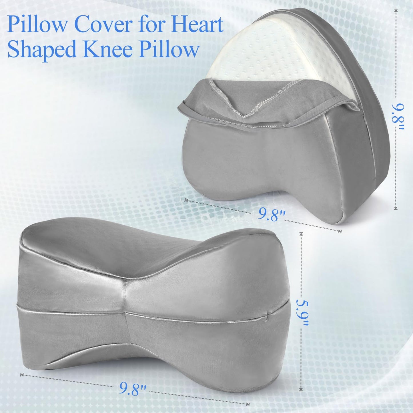 Knee Pillow Cover 9.8" x9.8" x5.9", Leg Pillowcase Replacement, Contour Pillowcase for Heart Shaped Knee Pillow (Grey)