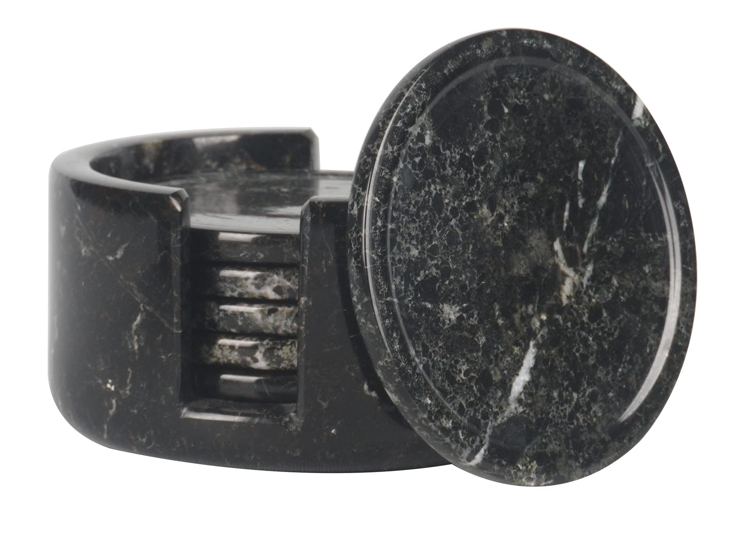 Marble Coasters Set of 6 Black 3.5 Inch Round Coaster for Drinks with Holder, Drink Coaster for Tabletop & Coffee Table Decor, Ideal Home Decor House Warming Gifts