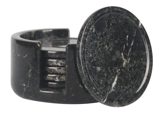 Marble Coasters Set of 6 Black 3.5 Inch Round Coaster for Drinks with Holder, Drink Coaster for Tabletop & Coffee Table Decor, Ideal Home Decor House Warming Gifts