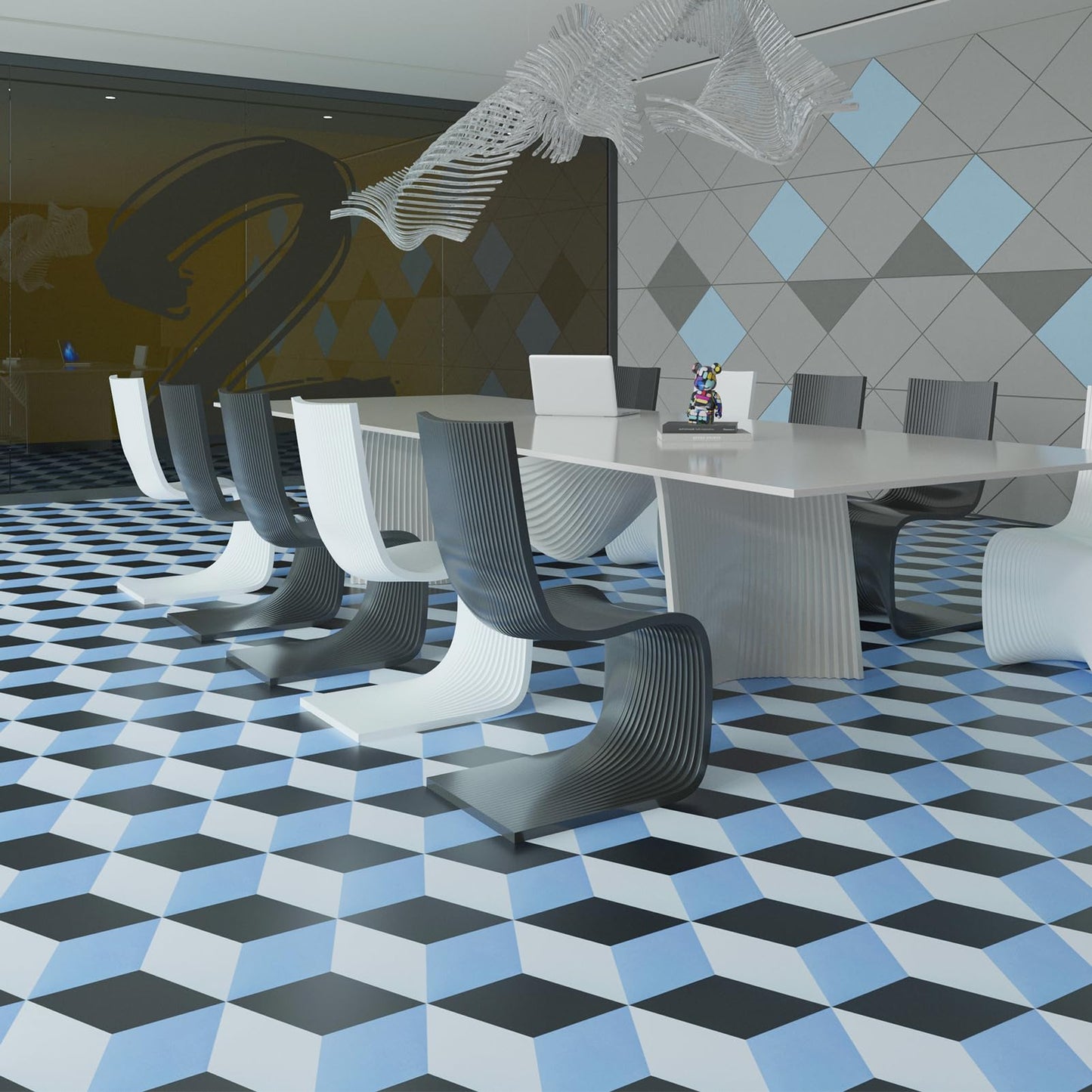 Art3d 30-Pack Hexagon Peel and Stick Flooring Tile, Self Adhesive Waterproof Vinyl Floor Tile for Kitchen Bathroom Living Room Bedroom, 11.8" x 10.2" Blue/Black/White