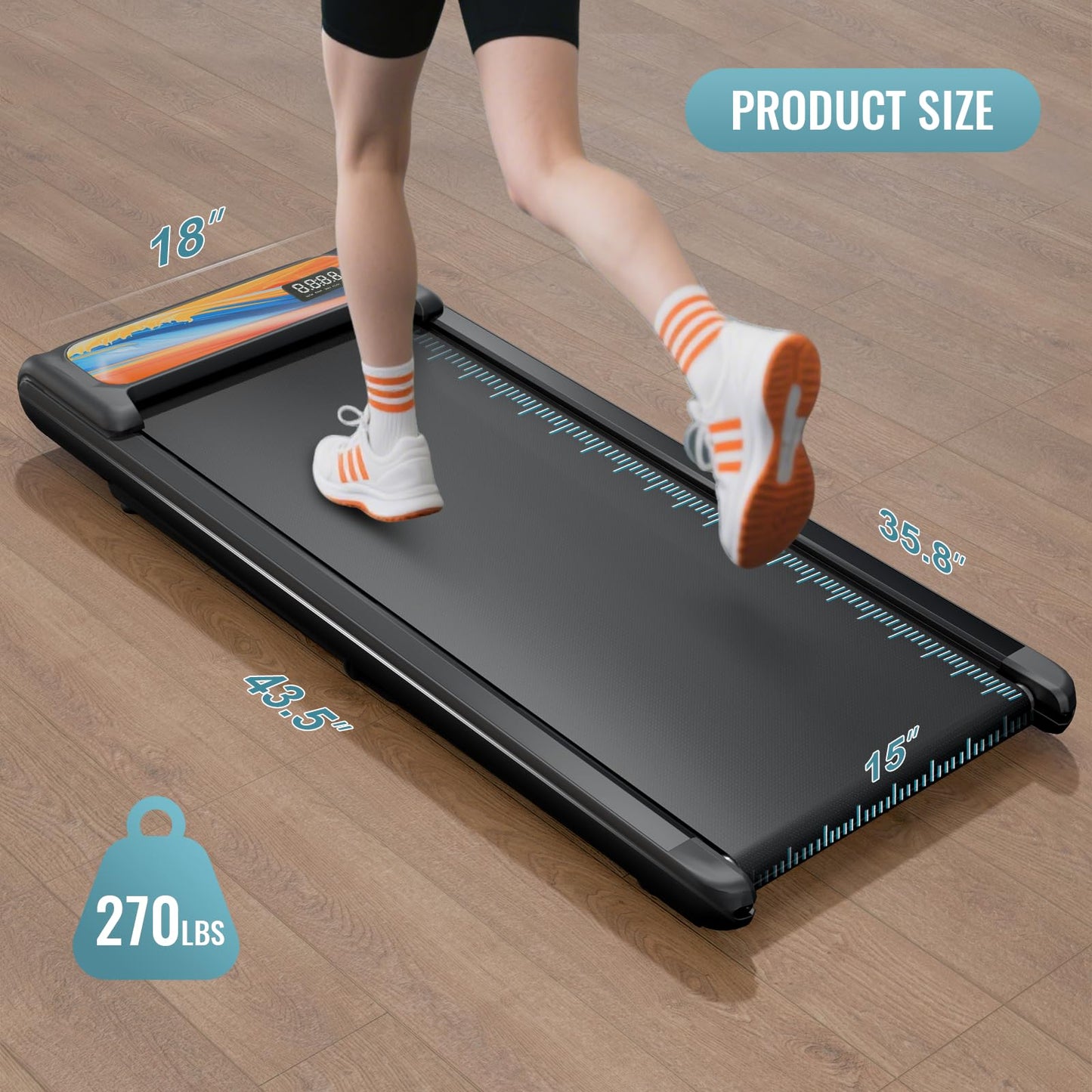 RIVANO Treadmill with Handles, Under Desk Treadmill with Remote Control LED Display, Electric Treadmills for Home Small, 2.5HP Walking Pad Treadmills with Handle Bar, 270LBS Capacity, Orange