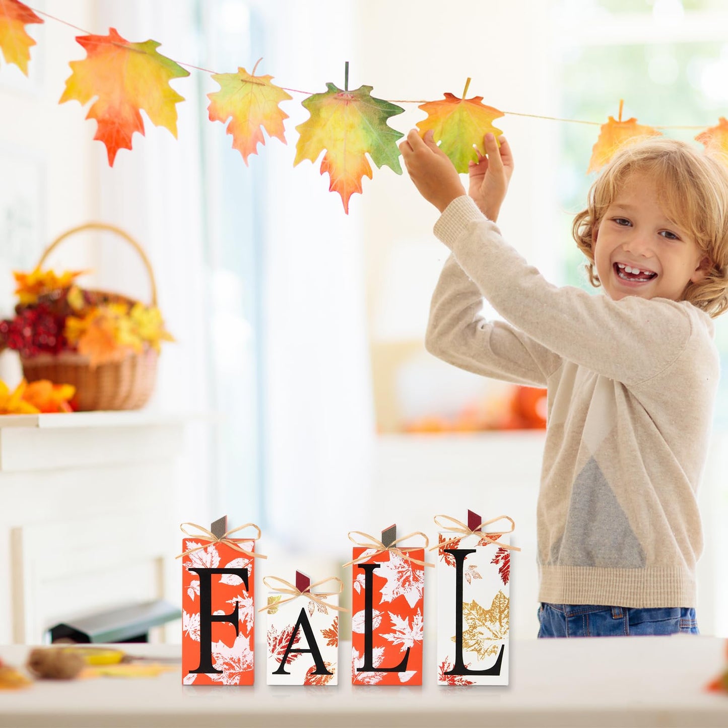 Fall Decorations for Home - 4 PCS Wood Fall Lettered Pumpkin Sign Block Set Autumn Centerpieces Decor for Tables Tabletop Desk Tiered Tray Farmhouse Harvest Thanksgiving Office Indoor Party Decor