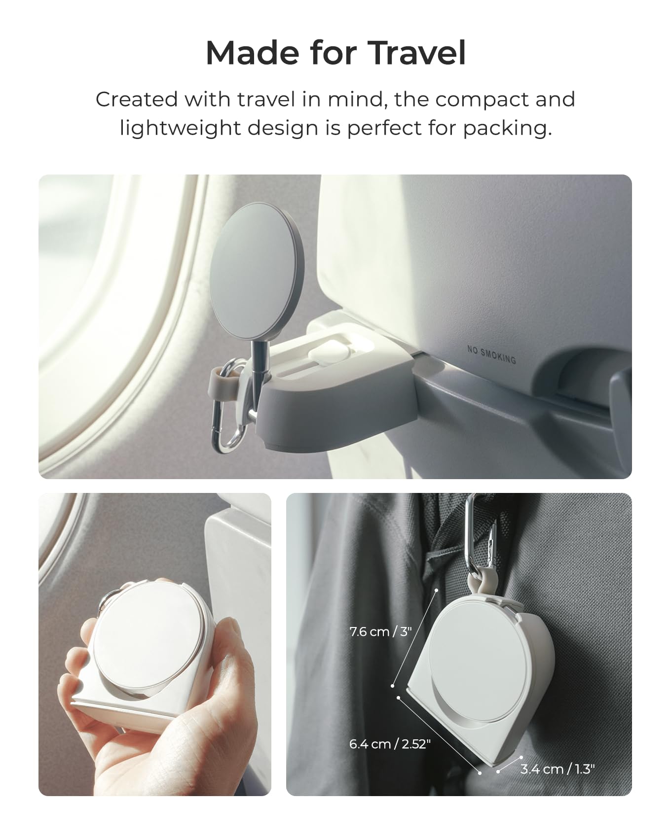 iOttie Treker Travel Essentials Magnetic Airplane Phone Holder with 360° Rotation Swivel Head and Magnetic Ring Adapter for Universal Compatibility with MagSafe, Qi2, iPhone, and Android Smartphones.