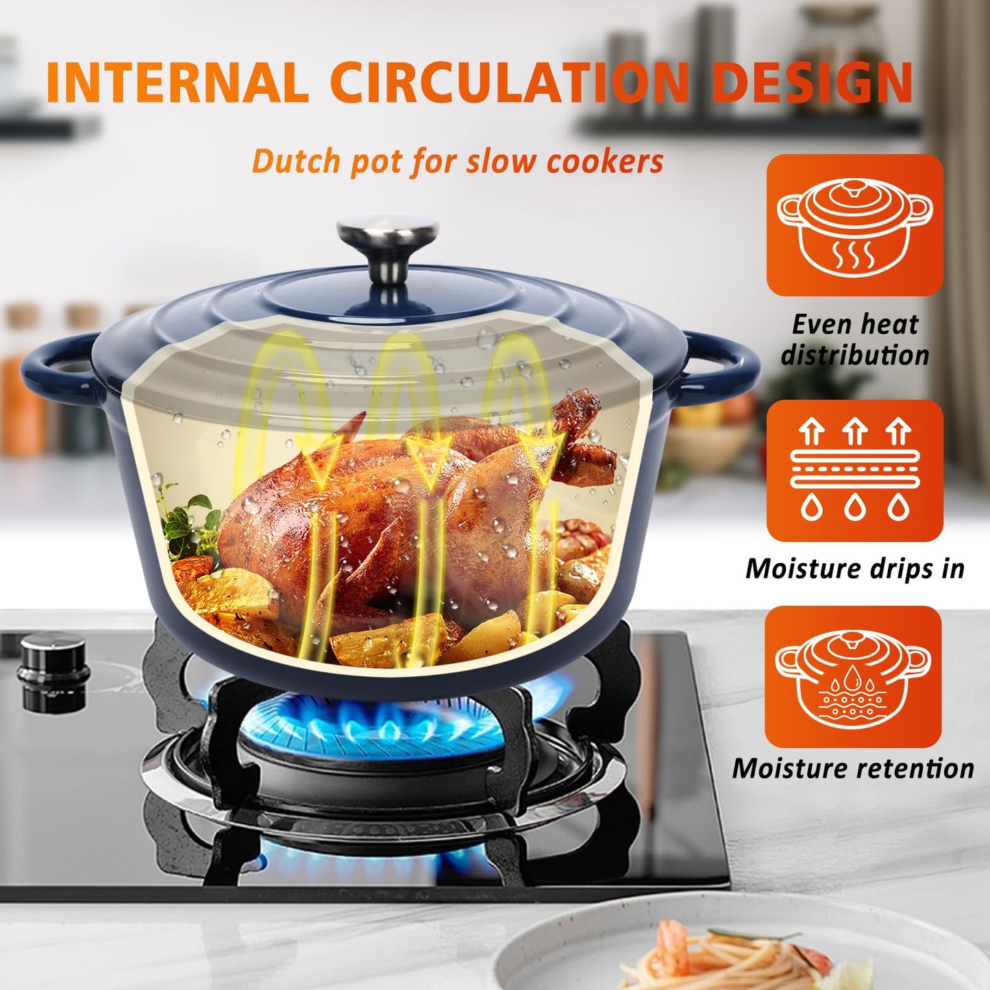 Hisencn 7 Piece Enameled Cast Iron Cookware Set, Pots And Pans Set, Ceramic Cookware Set, 2.25QT/4.75QT Cast Iron Dutch Oven, 10.25” Skillets, 2QT Pot, Suitable For All Stoves, PFA Free, Navy