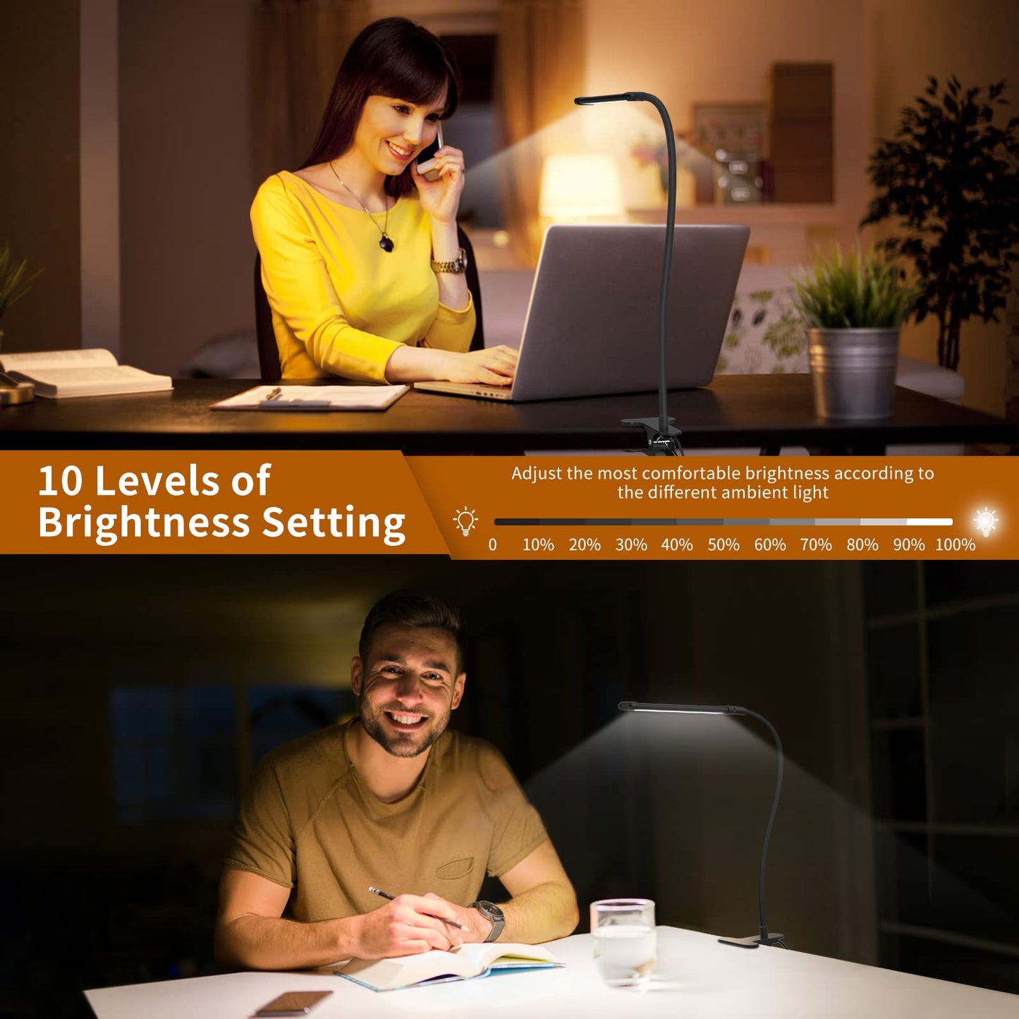 iZELL Book Light, LED Reading Light Clip On [3 Color Modes & 10 Brightness Levels] Flexible Gooseneck Book Lamp for Kids Reading in Bed at Night, Clip to Bedside Table, Headboard or Dorm