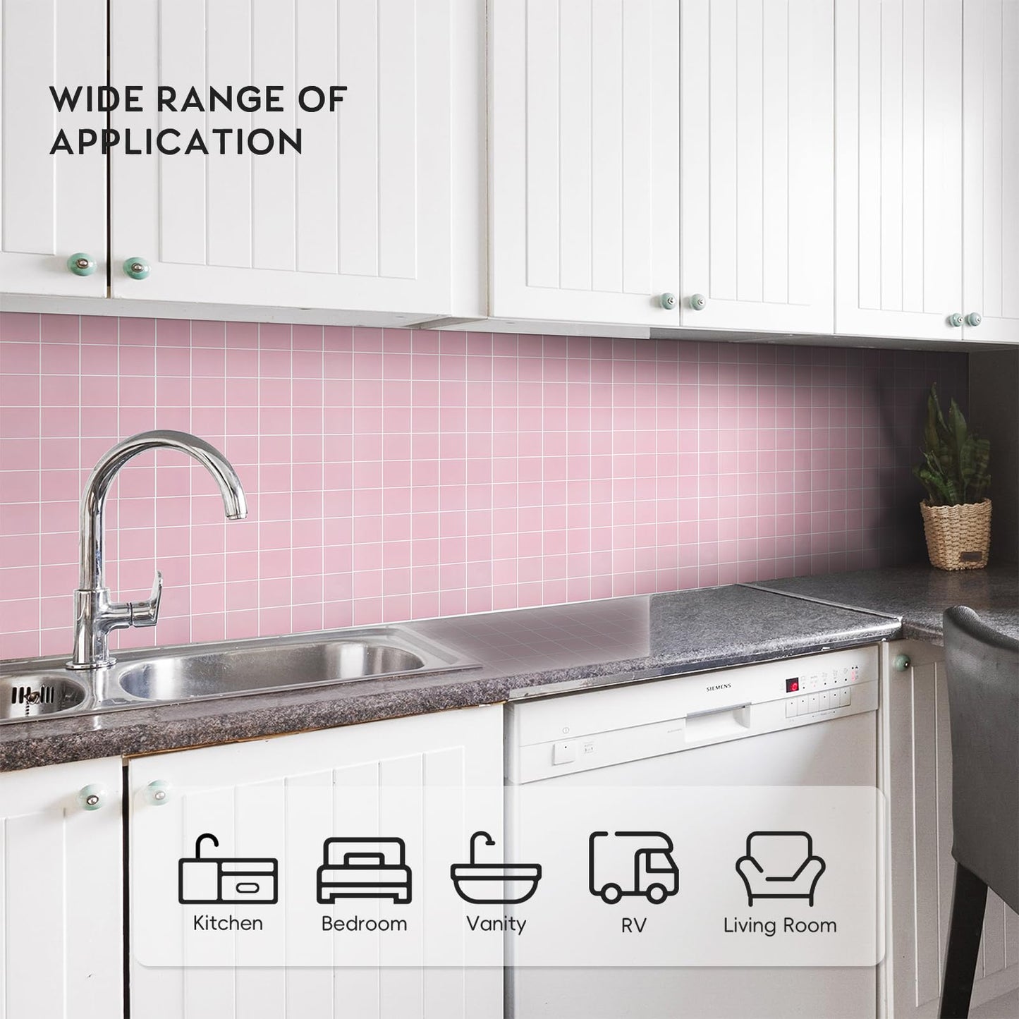 HOMEART Pink Peel and Stick Backsplash Square Tile, 3D Self Adhesive Stick on Backsplash Wall Tile Stickers for Kitchen Bathroom (10 Sheets, 12"x12")