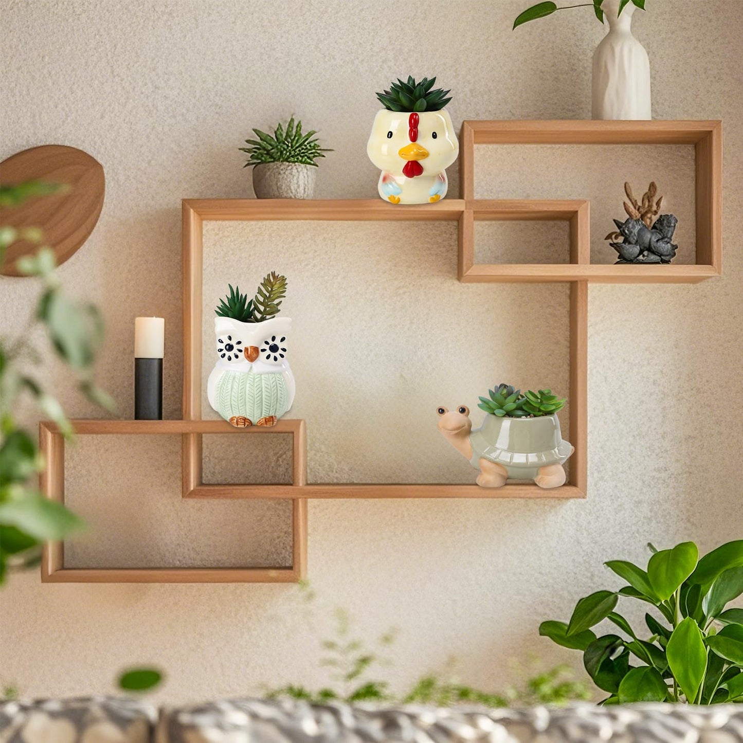 VCUTEKA Artificial Plant Mini Fake Plants Small Succulents Plants in Cute Animal Ceramic Pots for Home Bathroom Bedroom Office Desk Decorations Shelves Indoor Table Decor 3 Pack Turtle Chicken Owl