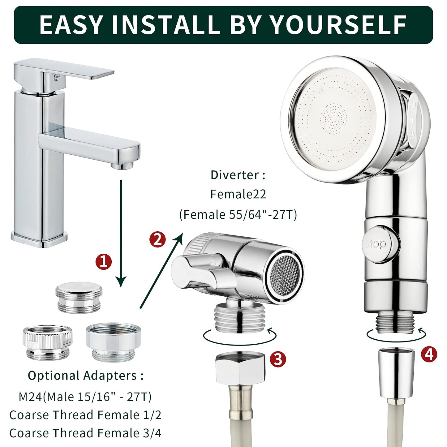 ZCONIEY Sink Faucet Sprayer Attachment Hair Pet Rinser Showerhead with Stop Water-saving Function