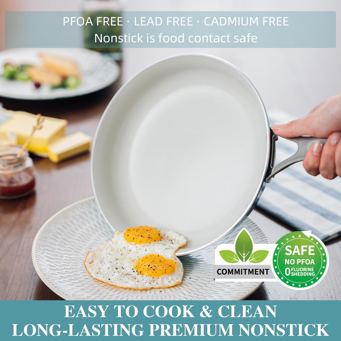 ONGIFT Kitchen Pots and Pans Set Non Stick, 11 Pieces Cookware Set Ceramic Nonstick Coated, Scratch-Resistant, PFAS, PFOA Free, Oven Safe, Rapidly & Evenly Heats, Enamel Exterior Cooking Set - Teal