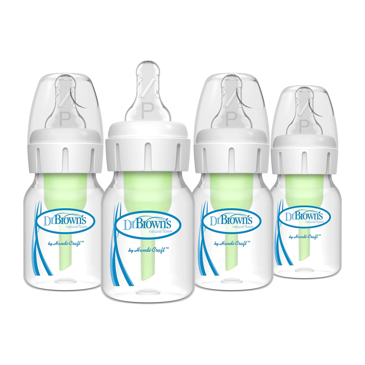 Dr. Brown's Natural Flow Anti-Colic Options+ Narrow Baby Bottle, 4 oz/120 mL, with Level 1 Slow Flow Nipple, 0m+, 4 Bottles