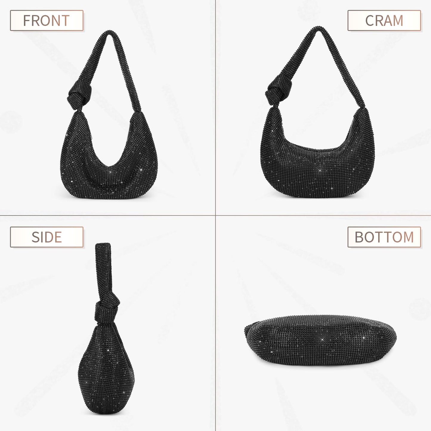 UBORSE Black Rhinestone Purse for Women Formal Evening Bag Clutch Wedding Black Purse Sparkly Prom Cocktail Party Handbag