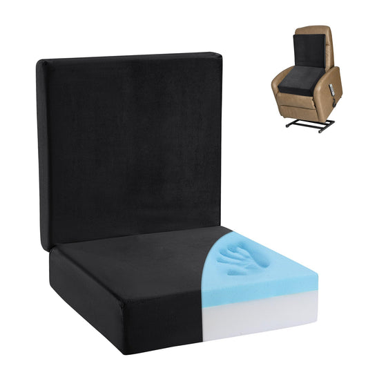 HOMBYS Memory Foam Recliner Seat Cushion for Elderly with Lumbar Support Pillow for Long Sitting, Supportive & Non-Slip Chair Pad with Back Support Cushion for Back & Neck Pain Reduce, Black