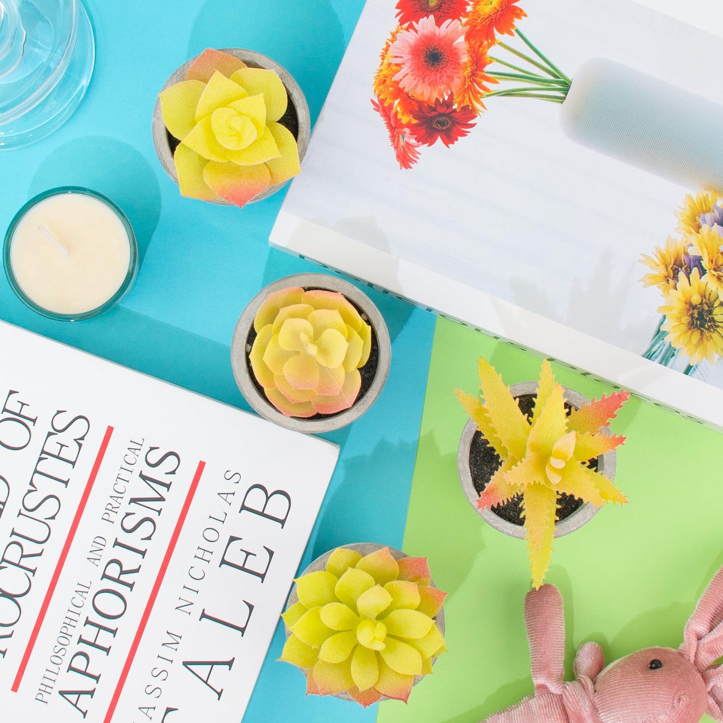 LUZOGA Set of 4 Yellow Fake Succulents, Artificial Small Succulents Plants, Mini Home Decor Small Fake Plants Decor for Office Table Bedroom Kitchen Desk Decor Bathroom Shelf Yellow Decor