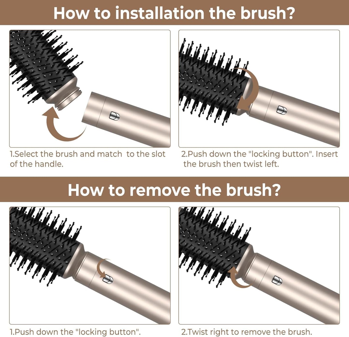 Yitrust Hair Dryer Brush 6 in 1 Detachable Blow Dryer Brush Set 60000RPM Hair Styling Tool 1000W Professional Hot Air Styler Negative Ionic Hot Air Brush Auto Air Curler Straighten Round Brush (Gold)