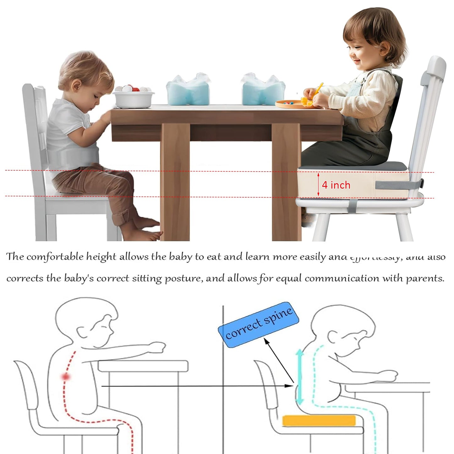 Eiury Toddler Dining Table Booster seat, PU Washable Waterproof Double seat Belt Non-Slip Bottom Booster seat for Dining Toddler, Portable Travel Increase Cushion