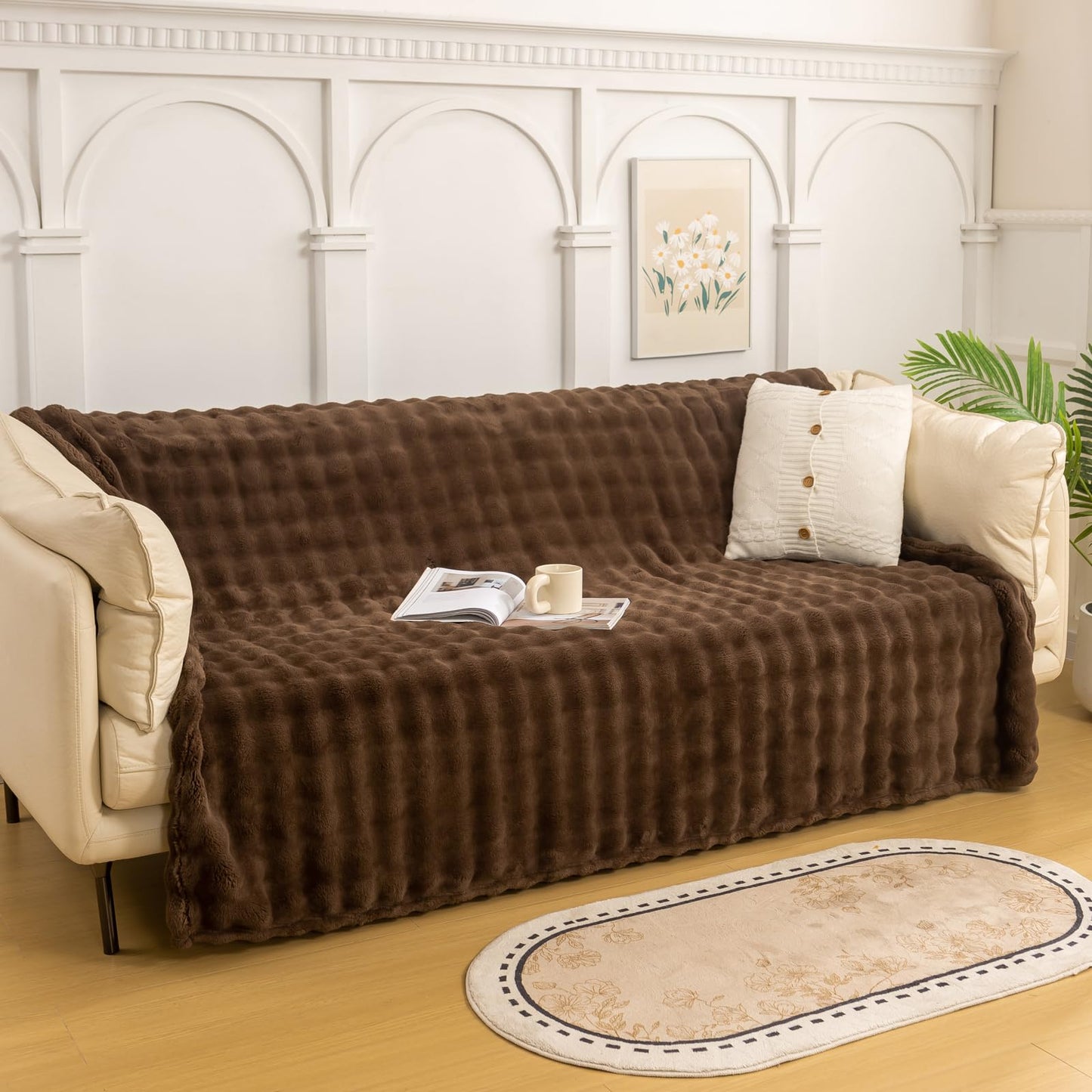 YUSOKI Faux Fur Throw Blanket with 3D Bubbles Super Soft Fuzzy Cozy Thick Blanket for Couch Chair Sofa Gift Home Décor(Brown,50 * 60inches)