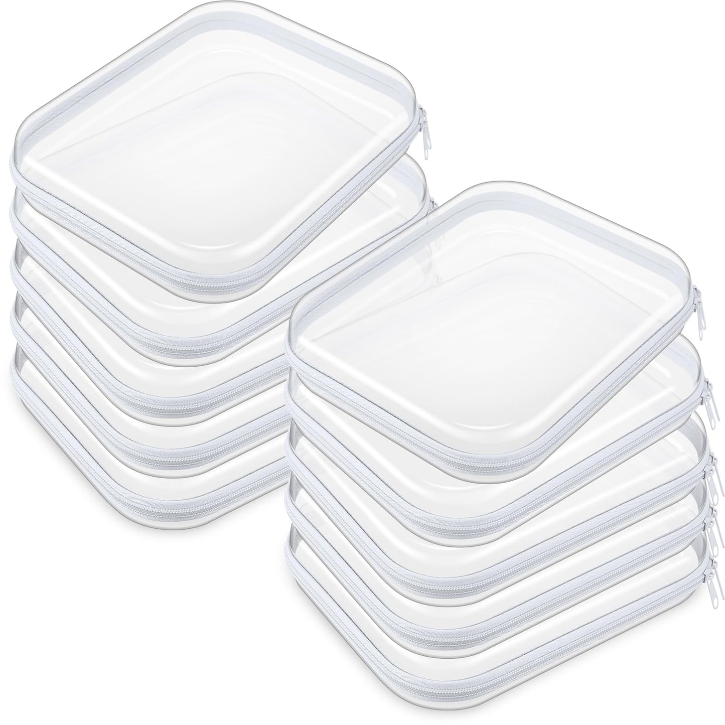Sanwuta 10 Pcs Hard Zipper Case Clear Hard Pouches Plastic Zipper Pencil Box Toy Storage Bins Portable Plastic Containers for Travel Toiletry Office Cosmetic Blocks Puzzles Organizer(Clear,M)