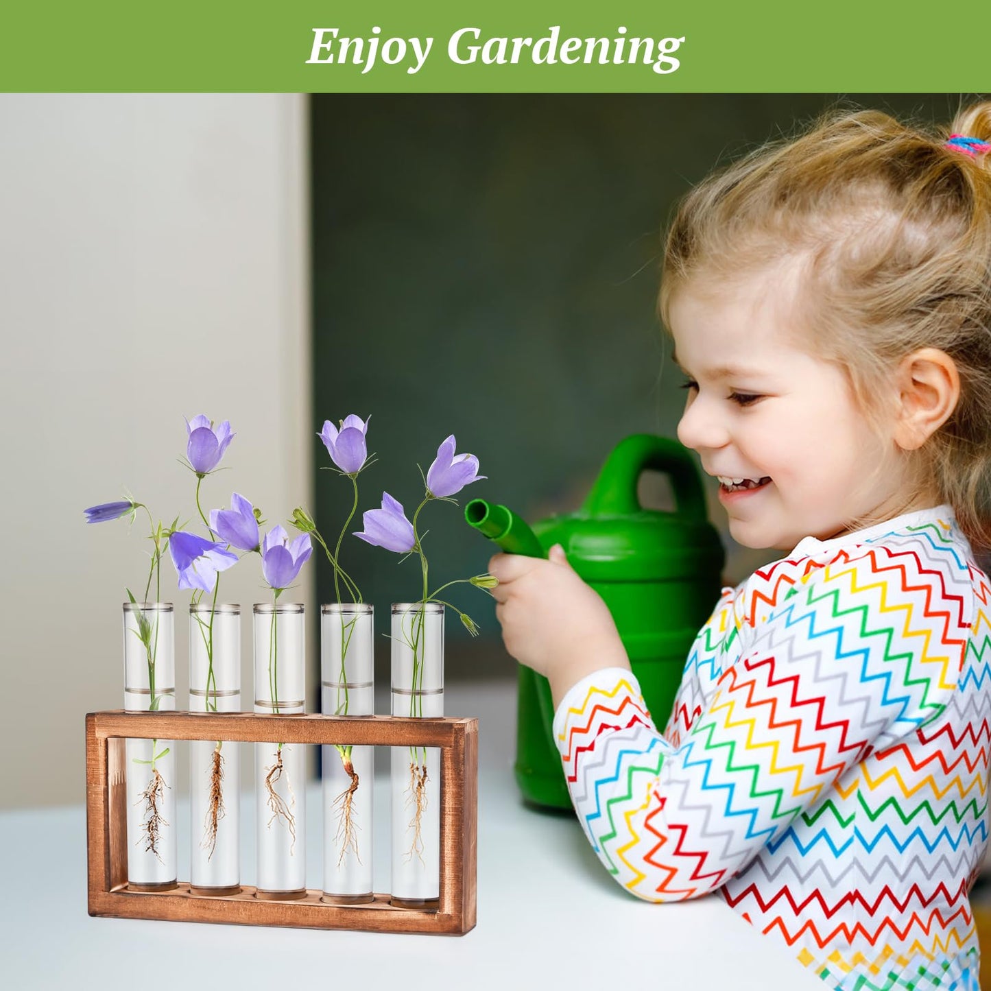 Tigvio 2pcs Desktop Glass Plant Propagation Station with 10 Test Tubes in Wooden Stand - Hydroponic Plants Cutting Office Home Decoration and Garden Decor Terrarium (10 Tubes)