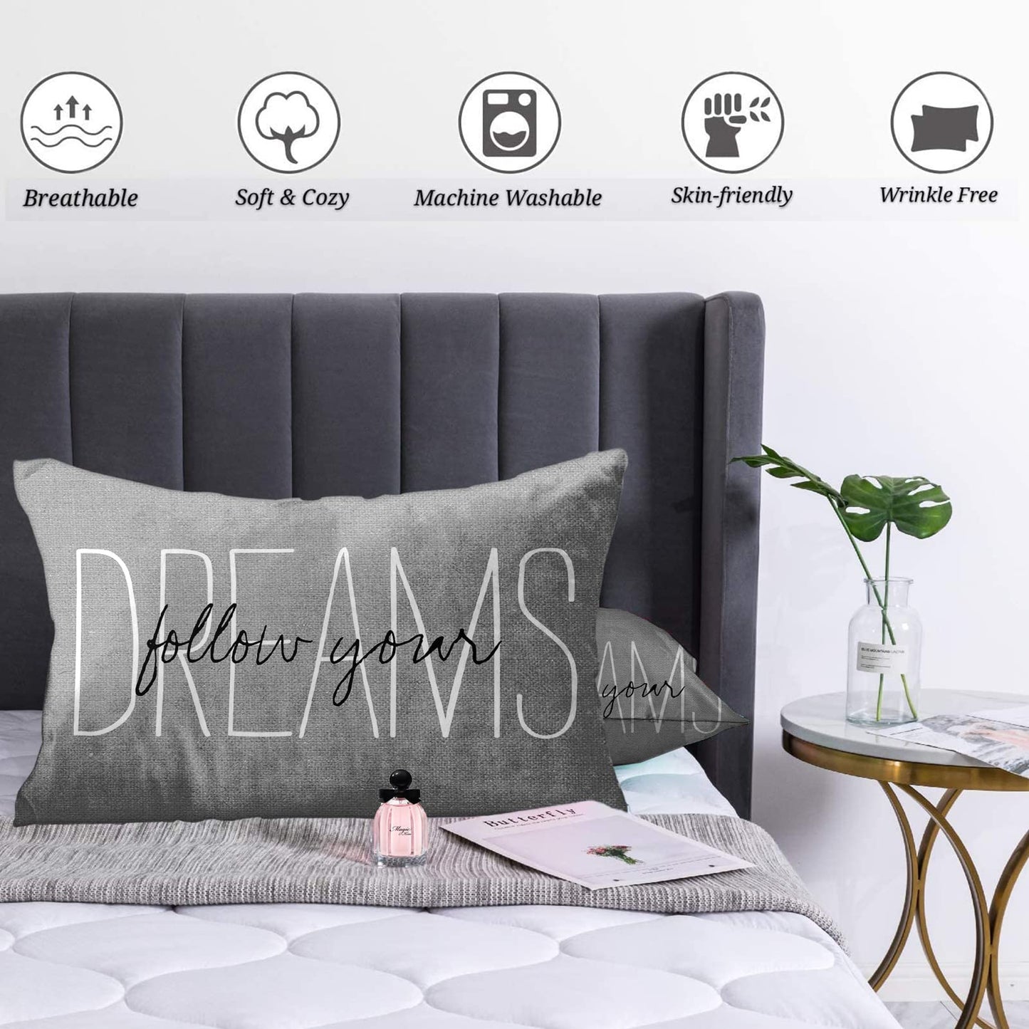 Emvency Throw Pillow Cover Rustic Gray Follow Your Dreams Decorative Pillow Case Monogram Home Bed Decor Rectangle Queen Size 20x30 Inch Cushion Pillowcase