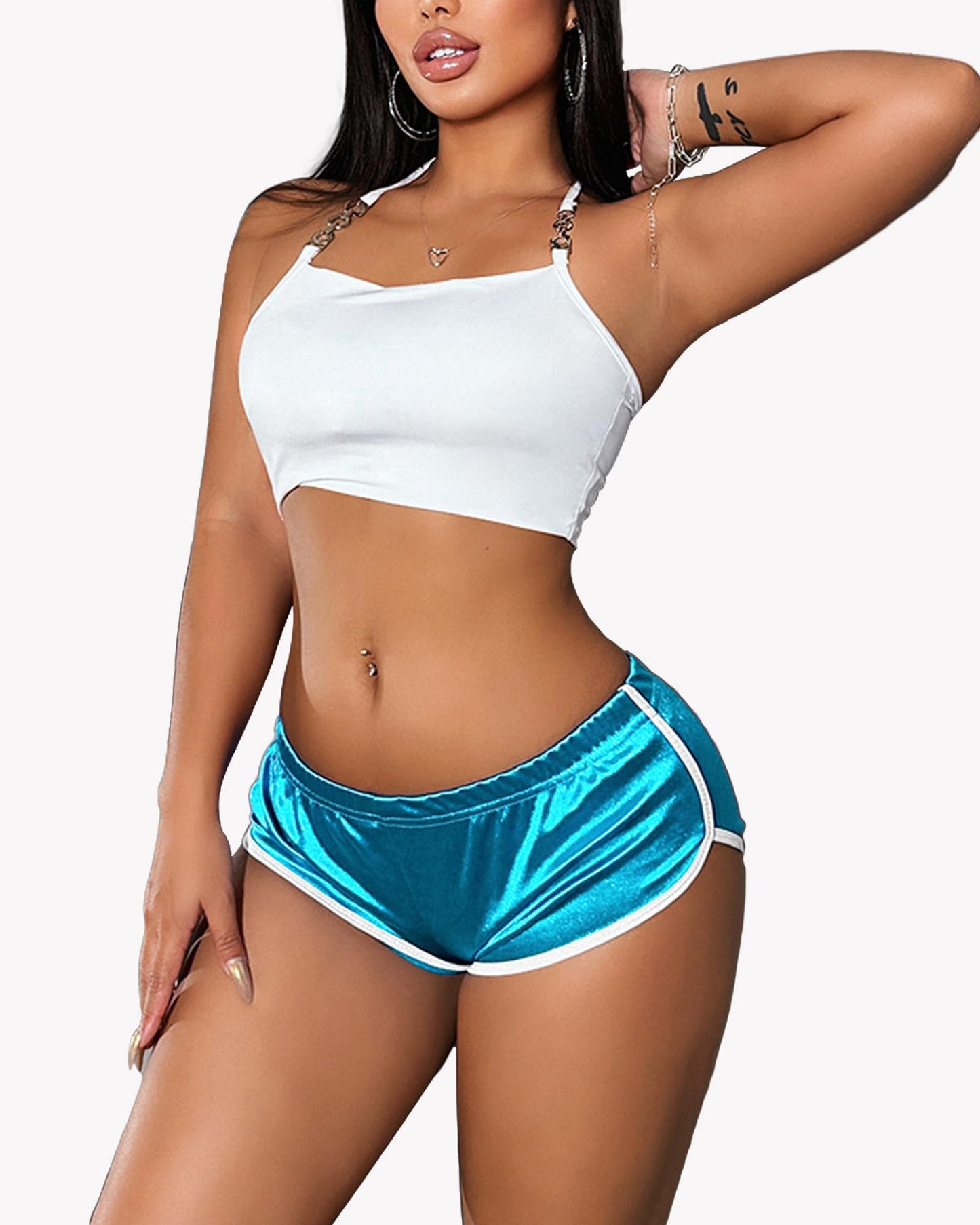 Hot Pants Shorts Booty Shorts Sports High Cut Yoga Gym Running Slimming Fitness Activewear Butt Lifting Rave Bottoms (US, Alpha, Small, Regular, Regular, Light Blue)