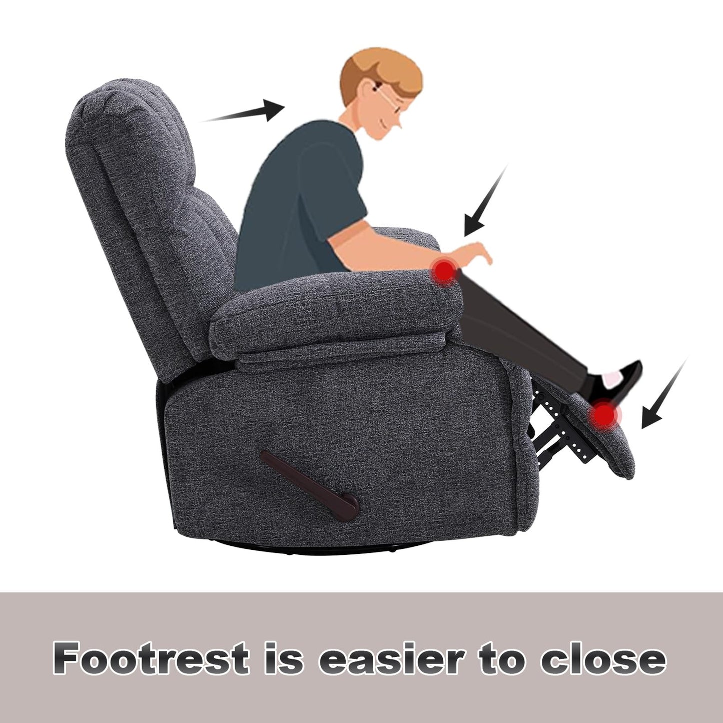 Eiayeebil Oversized Swivel Rocker Recliner Chair for Adult, Rock Recliner for 350lb Big Man, Extra Wide Manual Recliners, Overstuffed Soft Rocking Sofa Chair,Light Grey