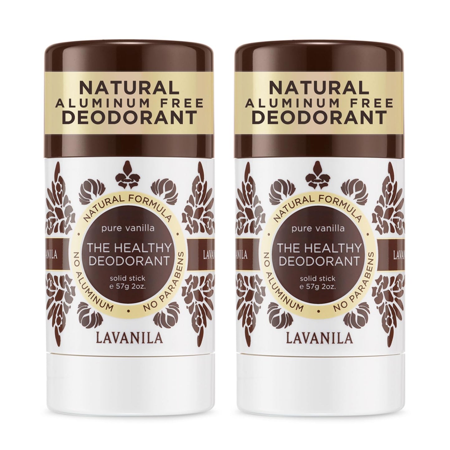 Lavanila Vanilla Eucalyptus Aluminum Free Deodorant 2-Pack (2 Oz Each) - Solid Stick Deodorant for Men and Women, Natural Vegan Formula, Made In USA