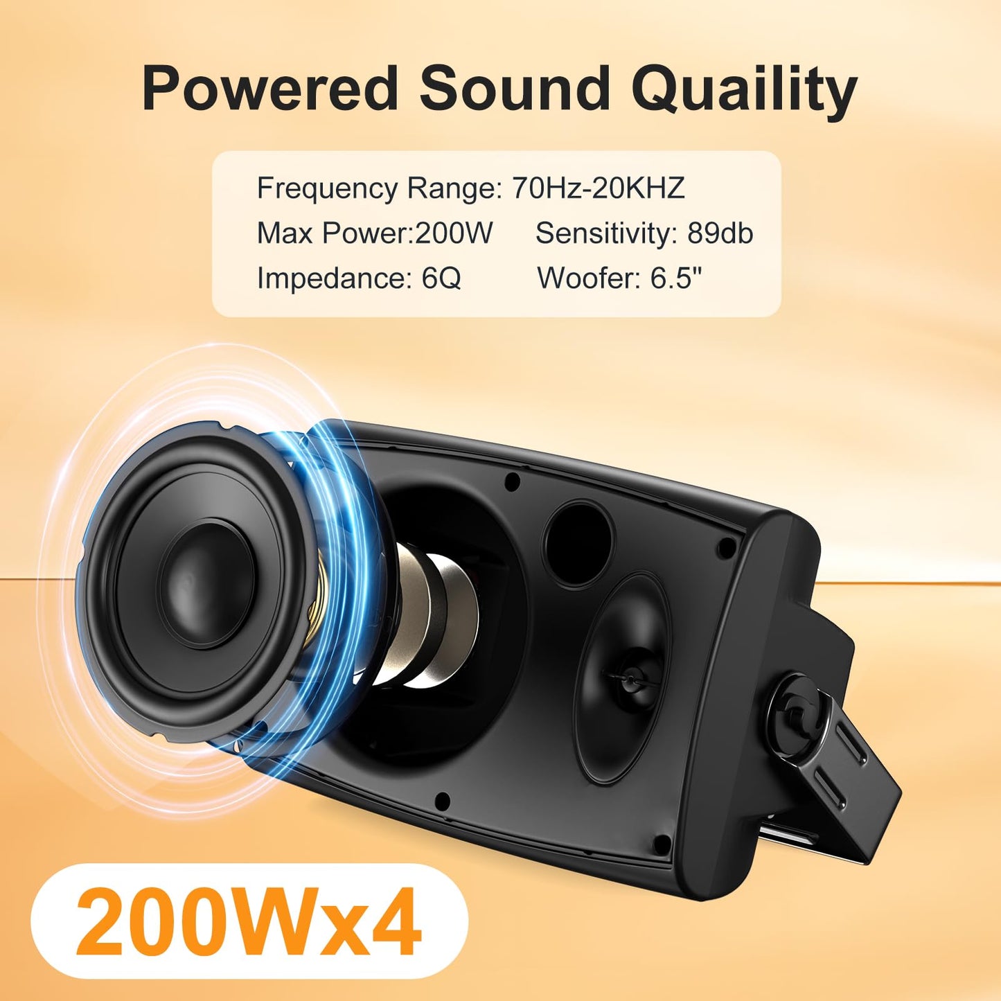 STUDIOFINIX 6.5 Inch Max 800W Outdoor Bluetooth Speakers Waterproof Wired with Multifunctional Amplifier Wall Mount Outdoor Speaker System for Patio Garden Poolside Home(4 Speakers,Black)