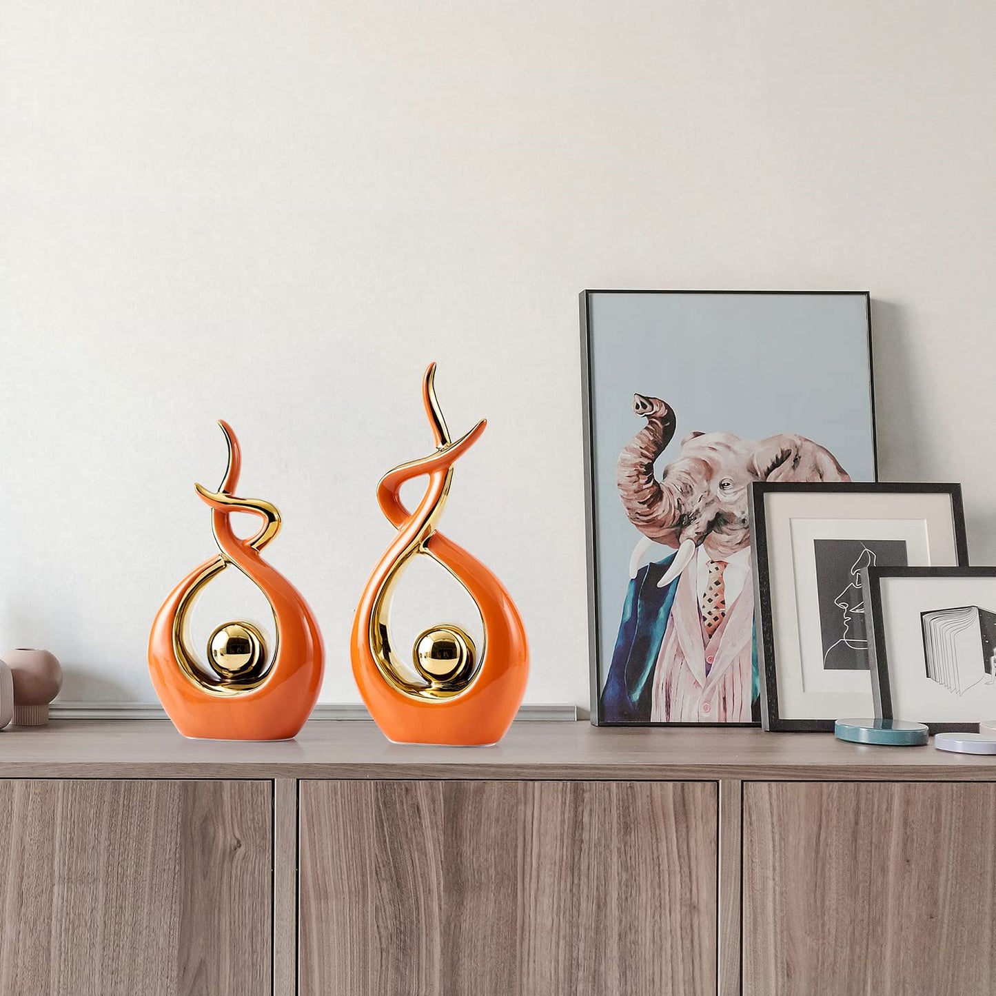 FJS Home Decor Modern Art Ceramic Statue, Orange Coffee Table Decor, Hous Decorations for Living Room Dining Room Table Centerpiece Bookshelf (12.2" H)