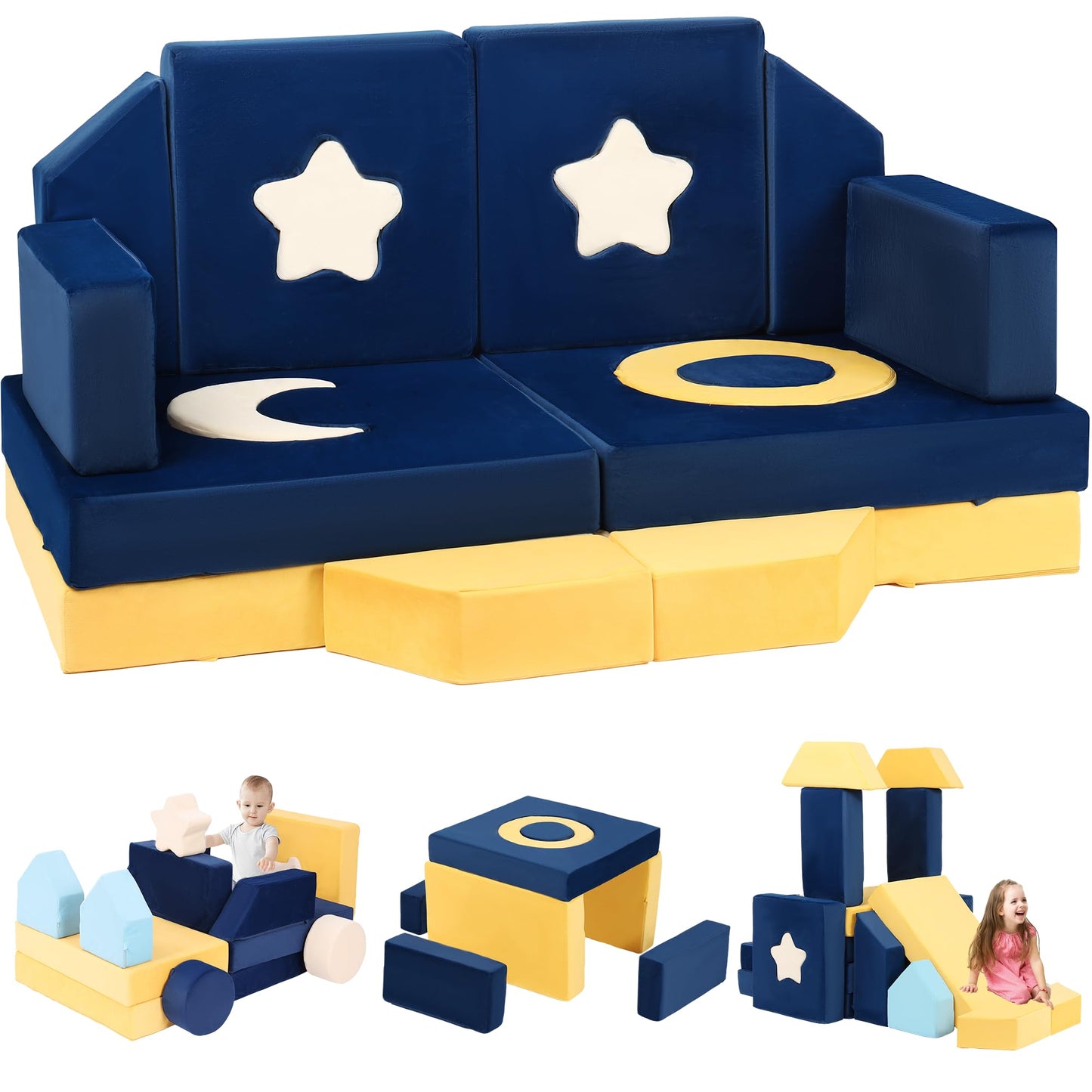 Erament 21PCS Modular Kids Play Couch - Universe Theme Toddler Couch Building Fort, Multifunctional Kids Sofa for Toddler to Teenagers, Playroom, Bedroom