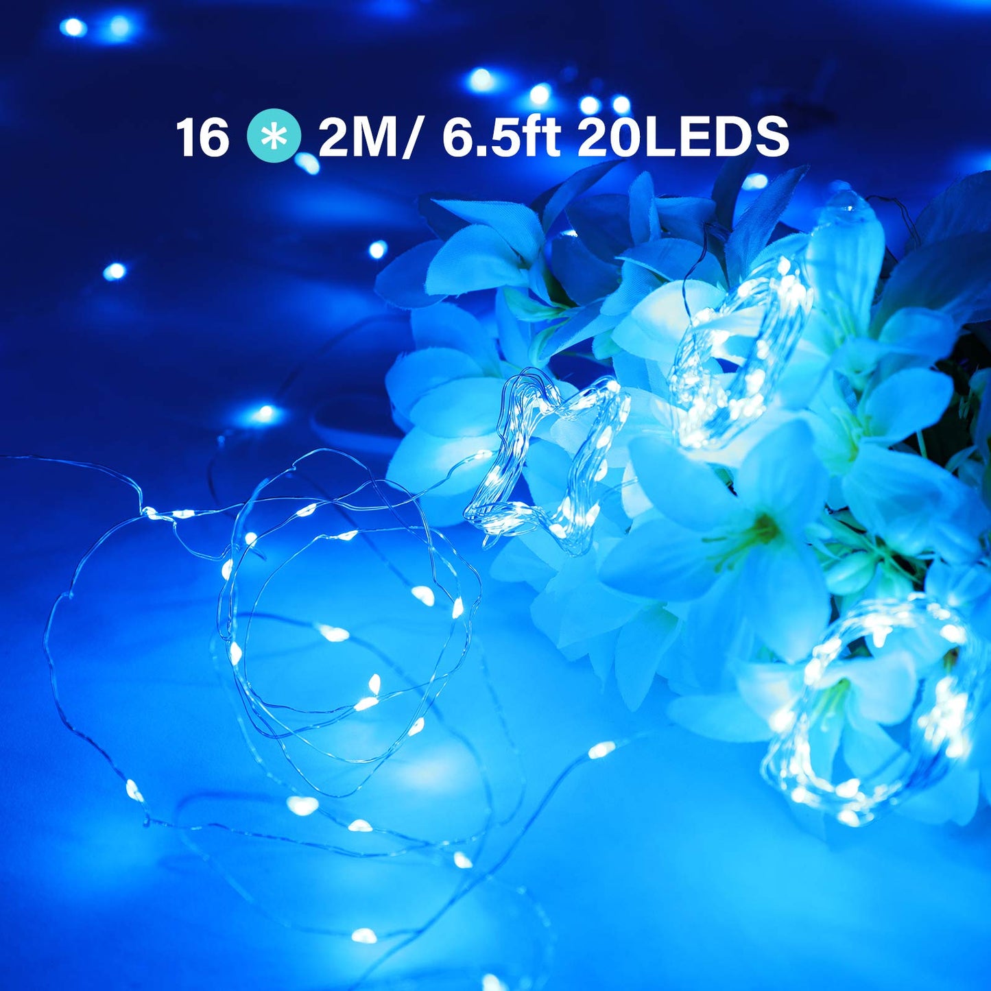 Onforu 16 Pack Blue Fairy Lights Battery Operated String Lights, 6.5ft 20 Mini LED Lights, IP67 Waterproof Twinkle Lights for Mason Jar Wedding Centerpiece Decor Christmas Bedroom