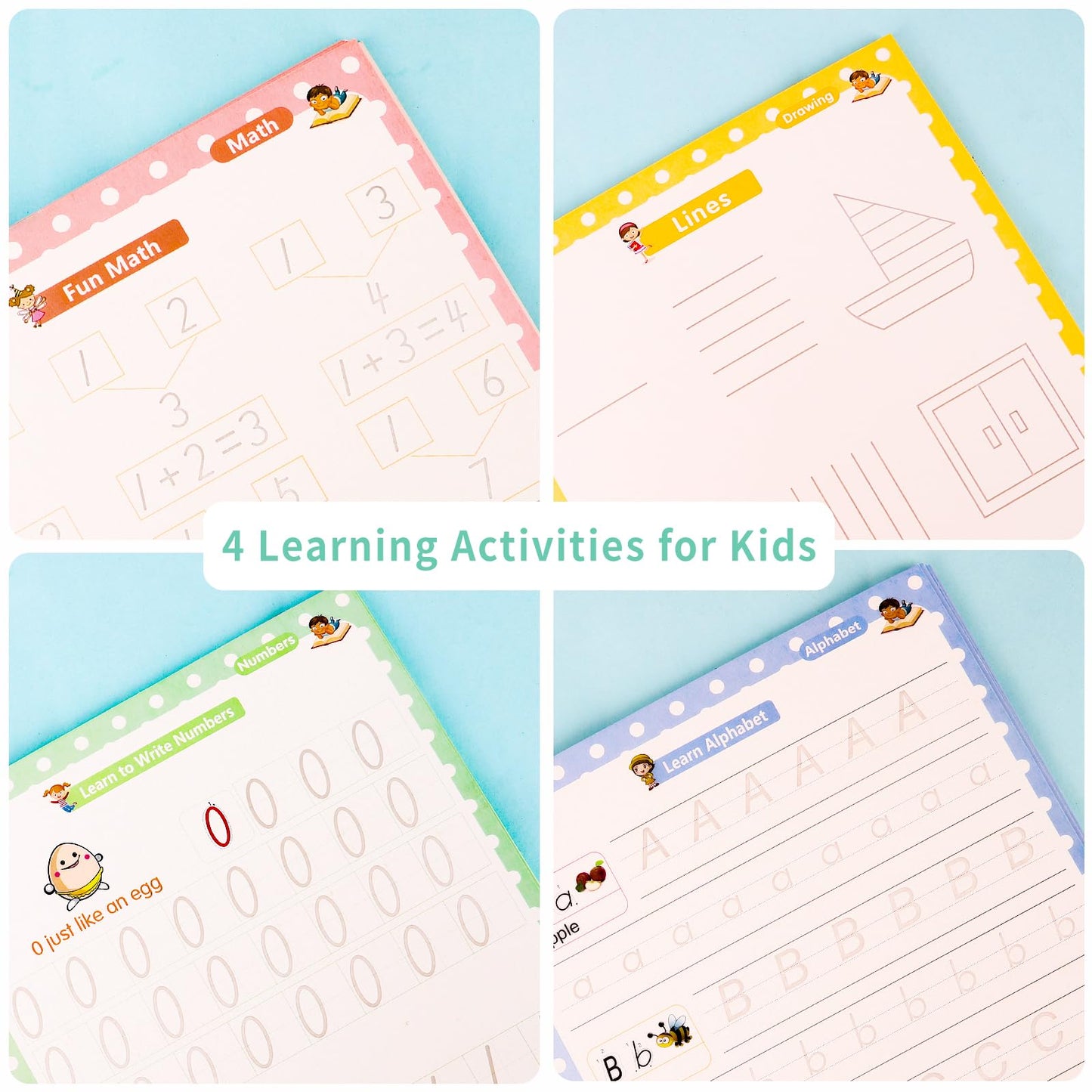 Premium Grooved Handwriting Practice for Kids, Reusable Children's Magic Copybook with Pencil Grips and Pouch, Large Size Calligraphy Workbooks Kit for Pre-School, Kindergarten(30 Refills)