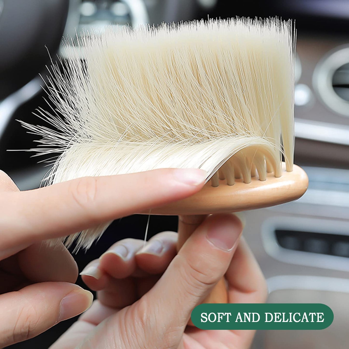 Ultra Soft Detail Car Interior Cleaning Brush - Dusting & Deep Cleaning, Wooden Handle, 2 Pack