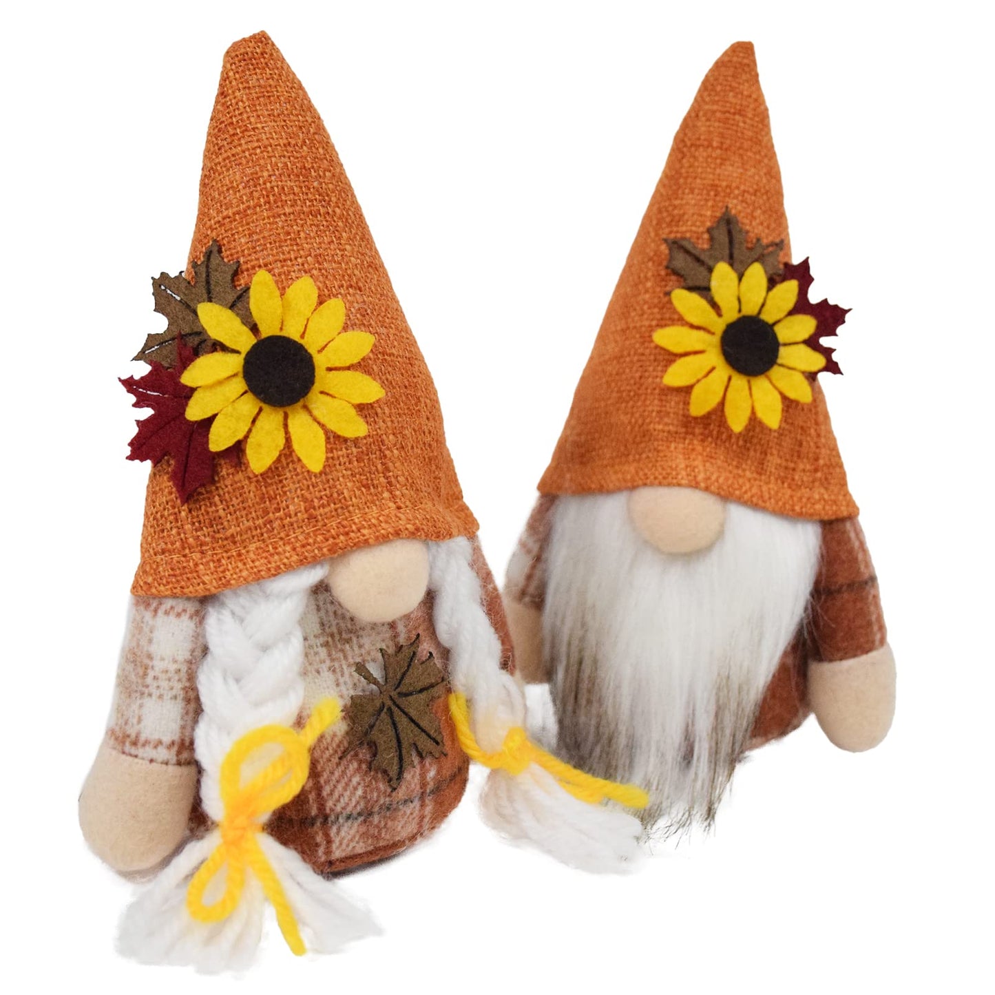Vytina 2 PCS Autumn Gnomes Fall Decoration Harvest Thanksgiving Handmade Scandinavian Tomte Tiered Tray Decor Maple Leaf Sunflower Gnome Plush Festival Home Decor