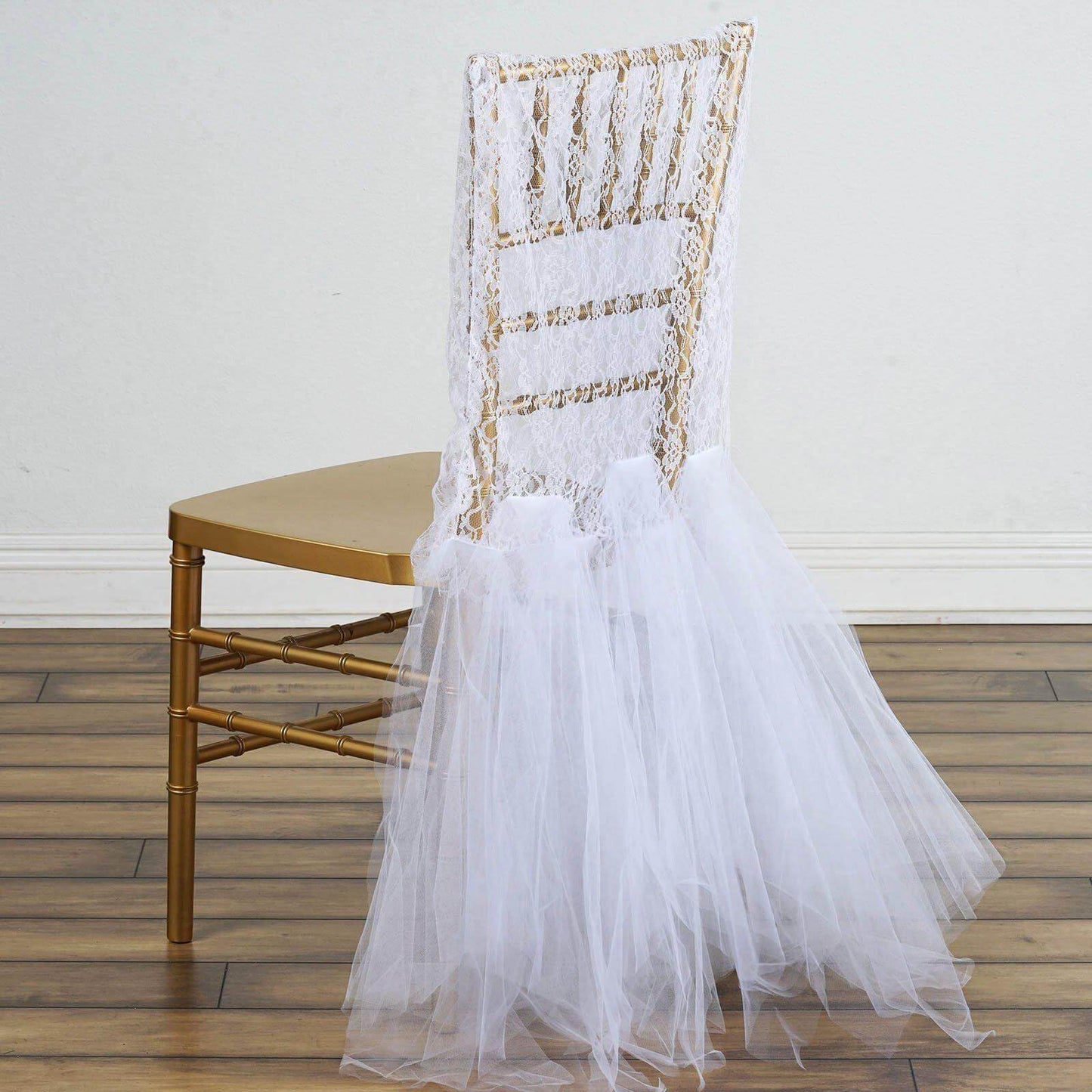 Efavormart White Lace and Tulle Chair Tutu Cover Skirt, Wedding Event Chair Decor