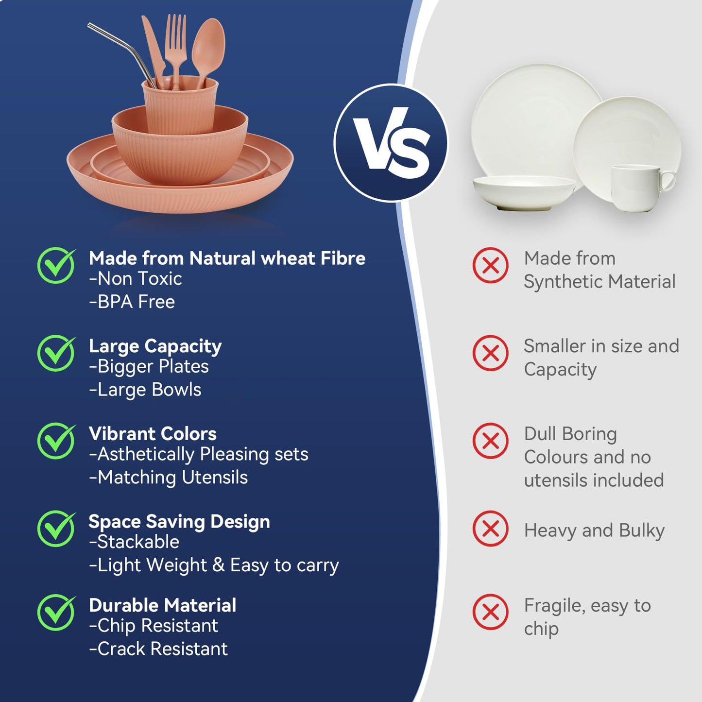 Wheat Straw Dinnerware Sets,64-Piece Black Plates and Bowls Sets for 8-Unbreakable,Reusable Plastic Dish Set-Dinner Plate/Dessert Plate/Cereal Bowl/Cup/Utensils-Microwavable Dishwasher Safe 64P-BLACK