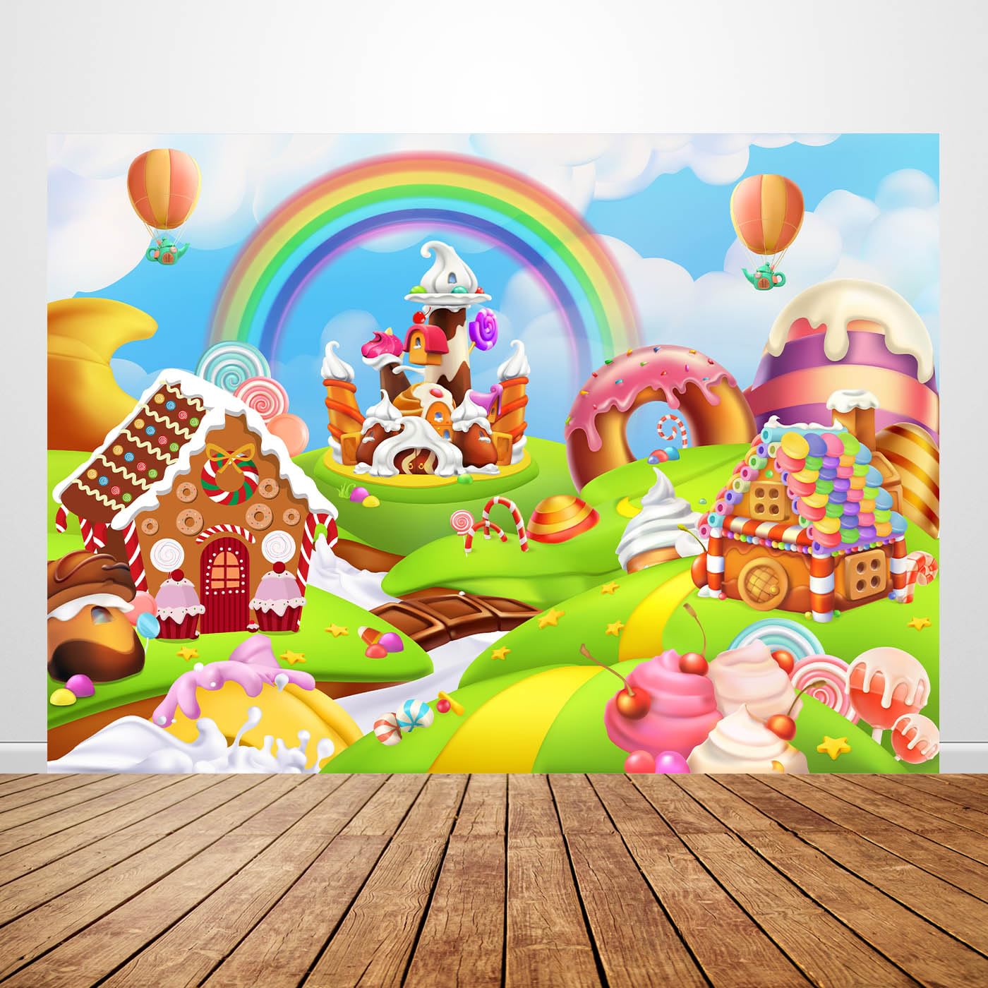 Ladvis 82.7"x59" Candyland Backdrop Gingerbread Party Banner Decorations Candy Land Background, Kids Baby Shower Birthday Decorations Photography Photo Booth Props Sweet Supplies