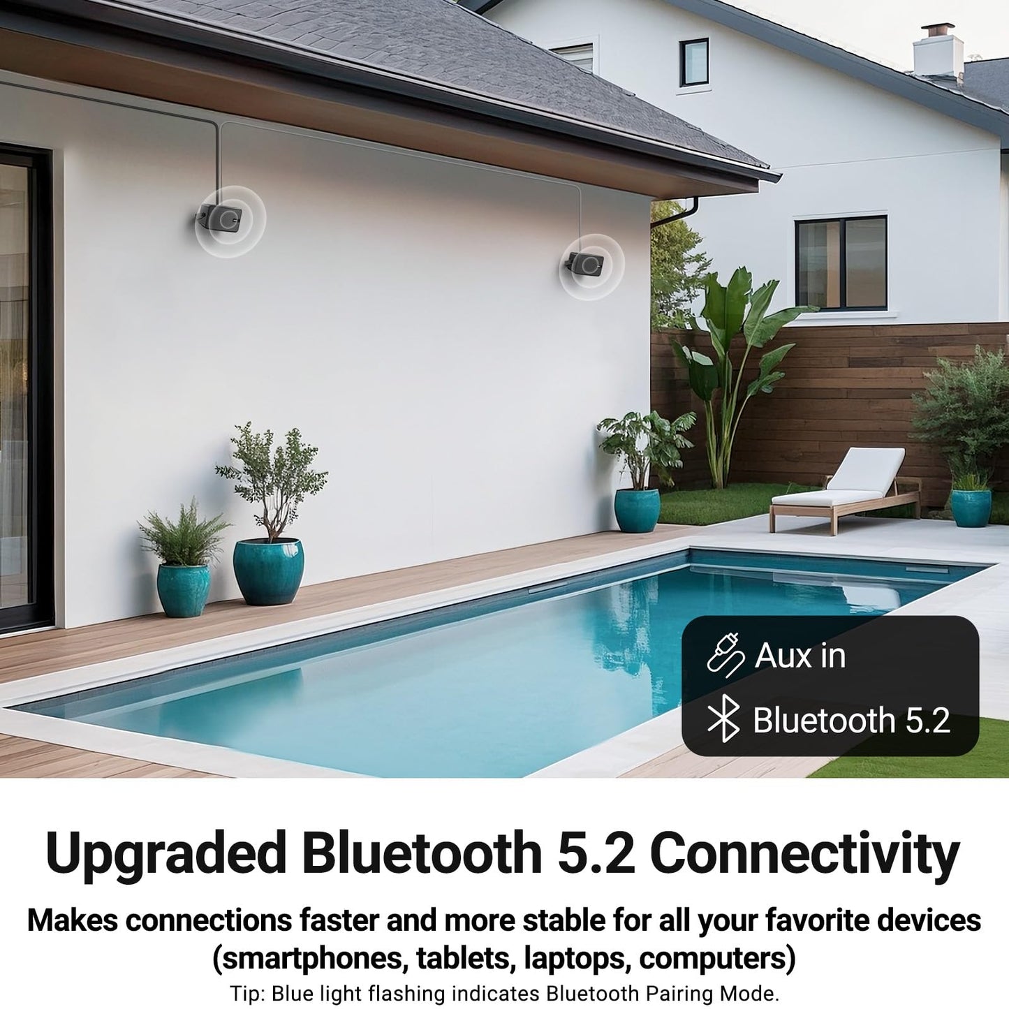 Inwa Outdoor Bluetooth Speakers, Active Passive Wall Mount Speaker, Waterproof Wireless Indoor/Outdoor Stereo Sound System w/Aux in, Suitable for Patio/Porch/Gazebo/Garage(MZ-650, Pair)