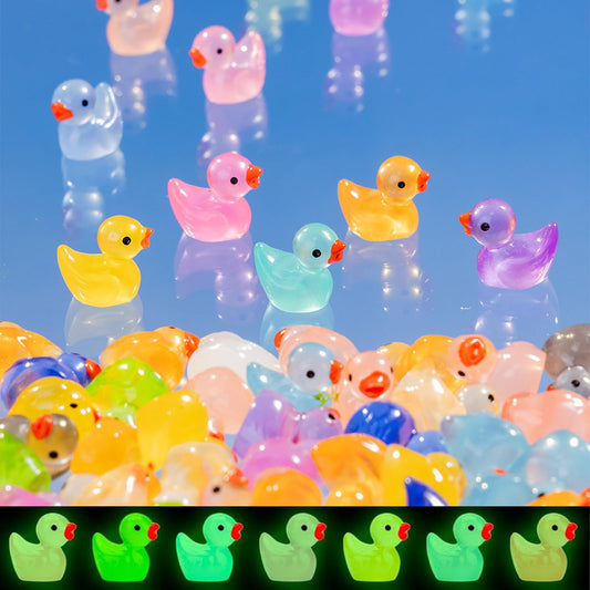 130pcs Luminous Mini Ducks,Resin Tiny Ducks12 Colors,Little Plastic Ducks Mini Resin Animals Glow in The Dark for Dollhouse Decor Micro Garden Home Landscape Aquarium Craft