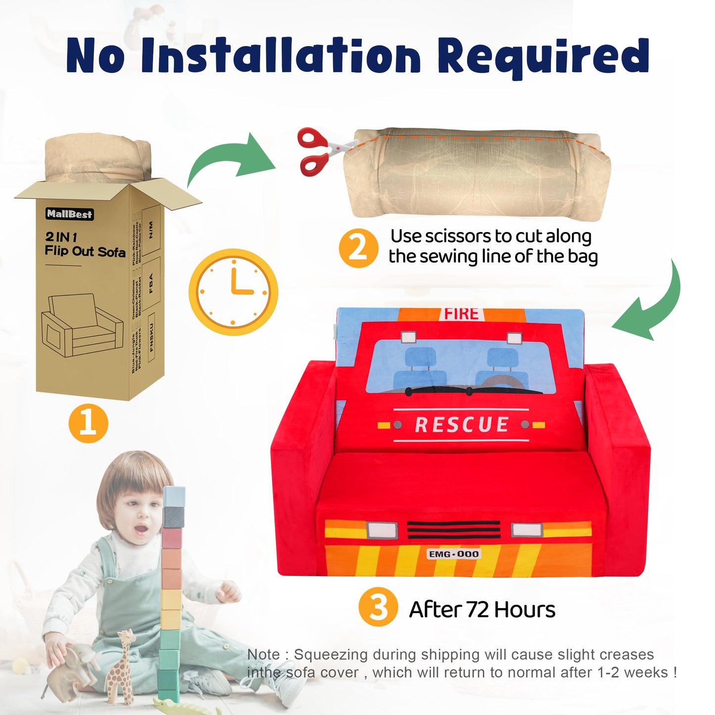 MallBest Kids Sofas Children's Sofa Bed Baby's Upholstered Couch Sleepover Chair Flipout Open Recliner(Red/Fire Truck)